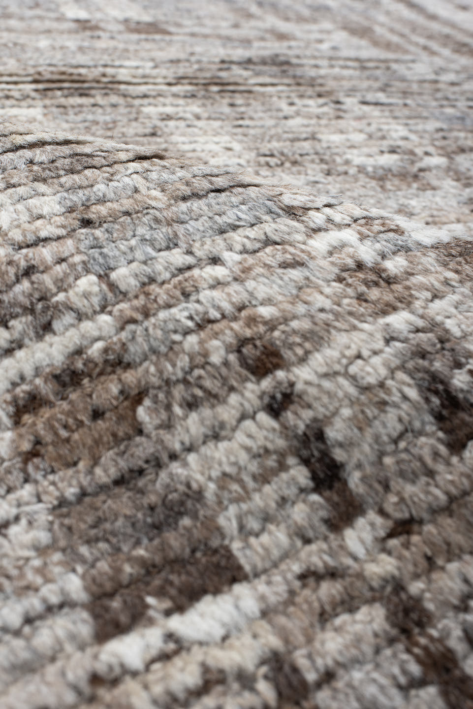 6' x 9' one-of-a-kind handmade vintage Tulu medium size rug. Color palette: ivory, taupe, beige, brown, gray, cream
