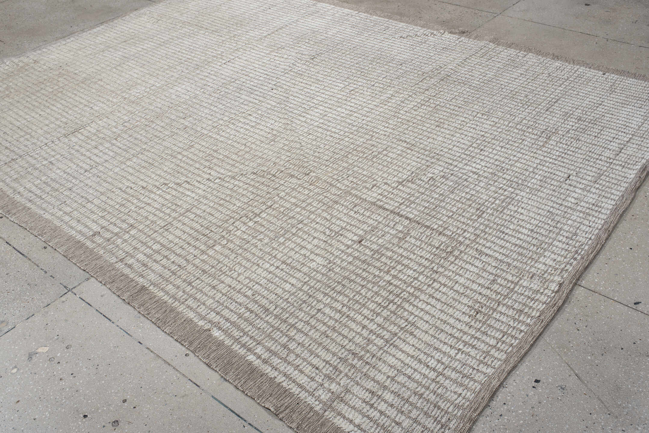 7' x 10' one-of-a-kind handmade vintage Tulu large size rug. Color palette: ivory, taupe, beige, cream, gray