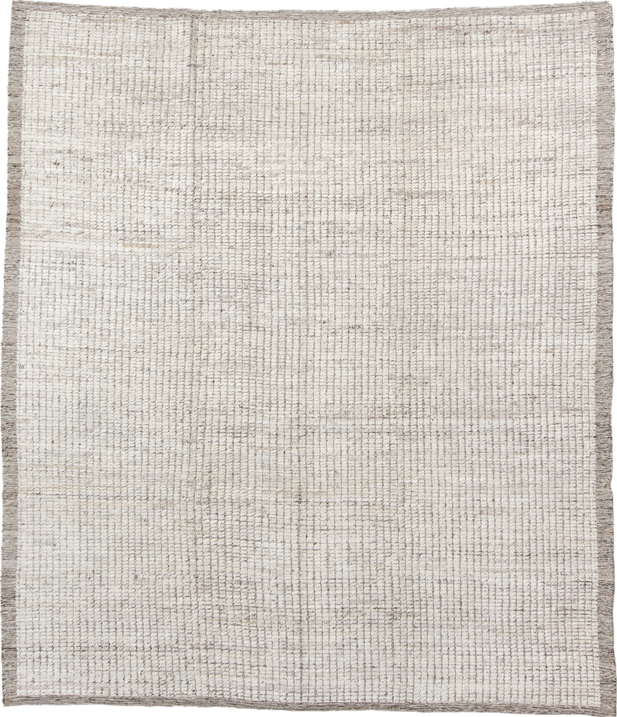 8' x 9' one-of-a-kind handmade vintage Tulu rug. Color palette: dark gray, dim gray, gainsboro, gray, light gray, linen