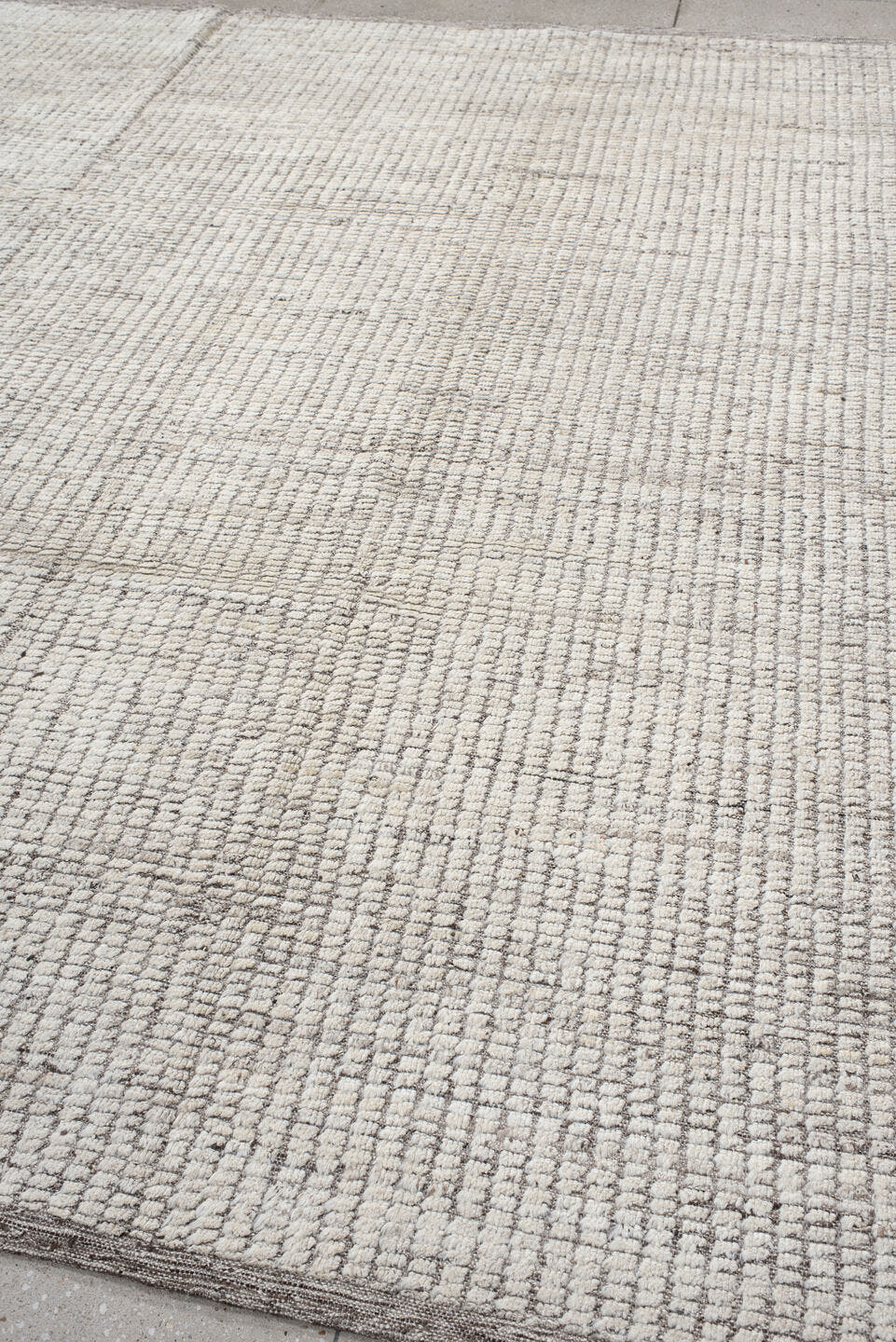 8' x 9' one-of-a-kind handmade vintage Tulu rug. Color palette: ivory, taupe, gray, cream, beige