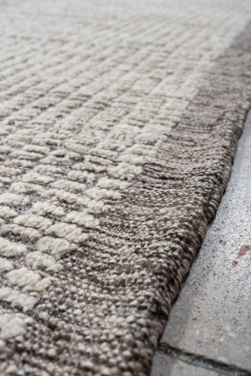 8' x 9' one-of-a-kind handmade vintage Tulu rug. Color palette: ivory, taupe, gray, cream, beige