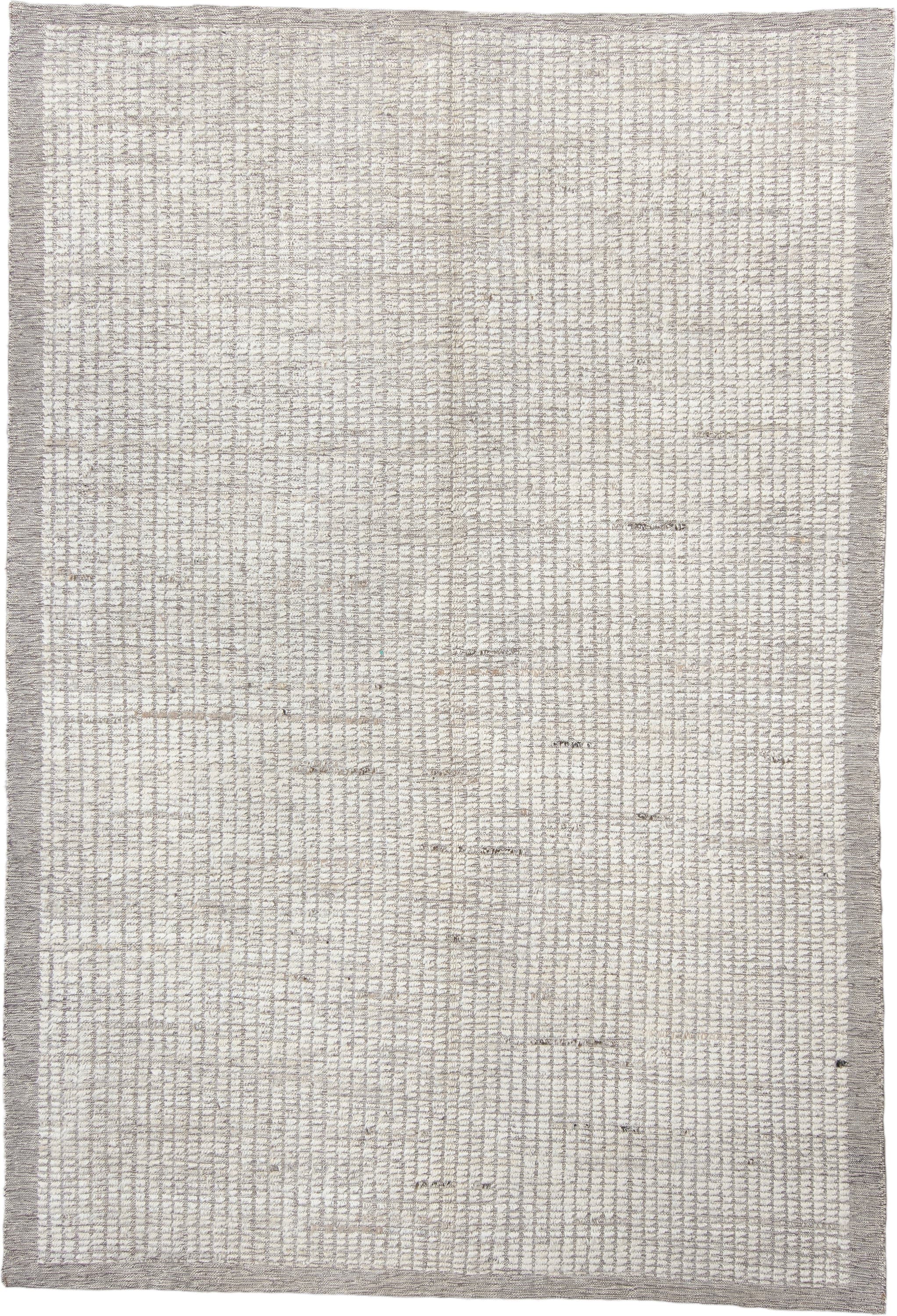 6' x 9' one-of-a-kind handmade vintage Tulu medium size rug. Color palette: ivory, gray, taupe, beige