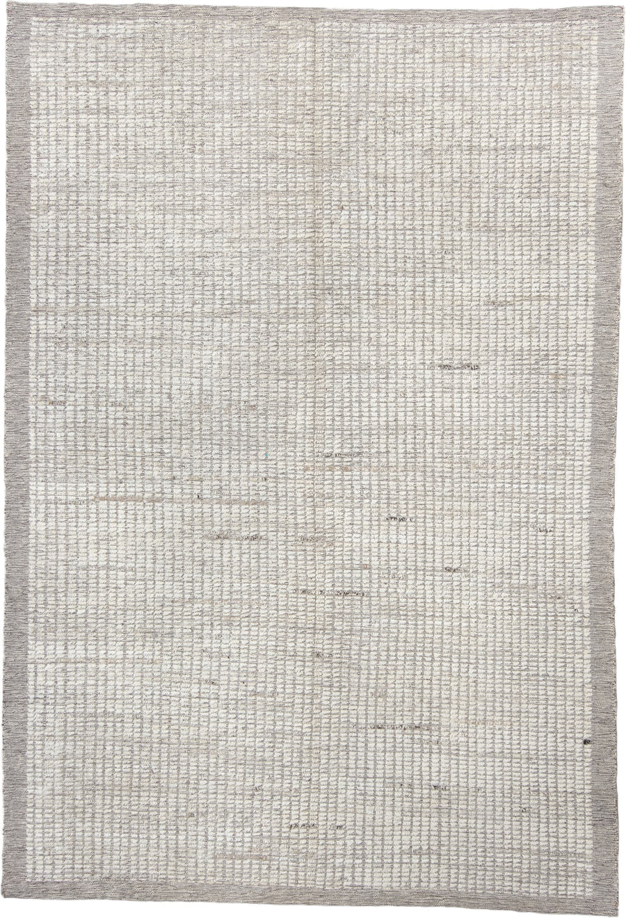 6' x 9' one-of-a-kind handmade vintage Tulu medium size rug. Color palette: ivory, gray, taupe, beige