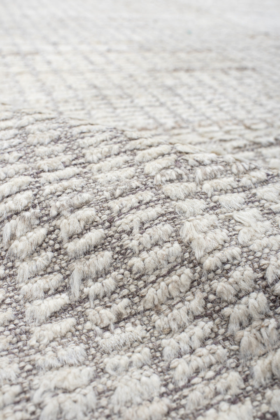 6' x 9' one-of-a-kind handmade vintage Tulu medium size rug. Color palette: ivory, gray, taupe, beige