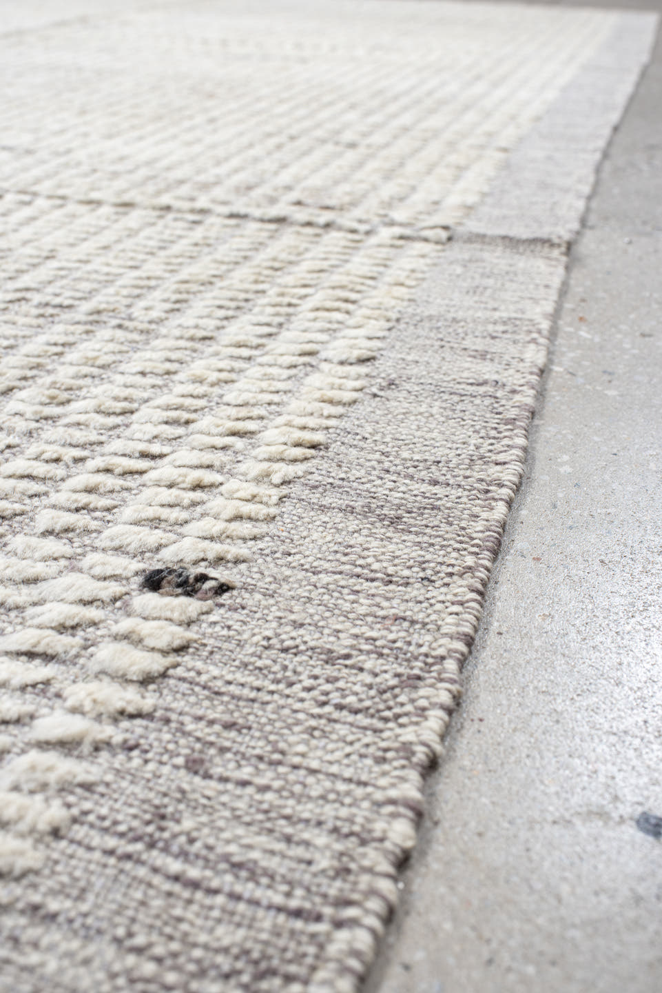6' x 9' one-of-a-kind handmade vintage Tulu medium size rug. Color palette: ivory, gray, taupe, beige