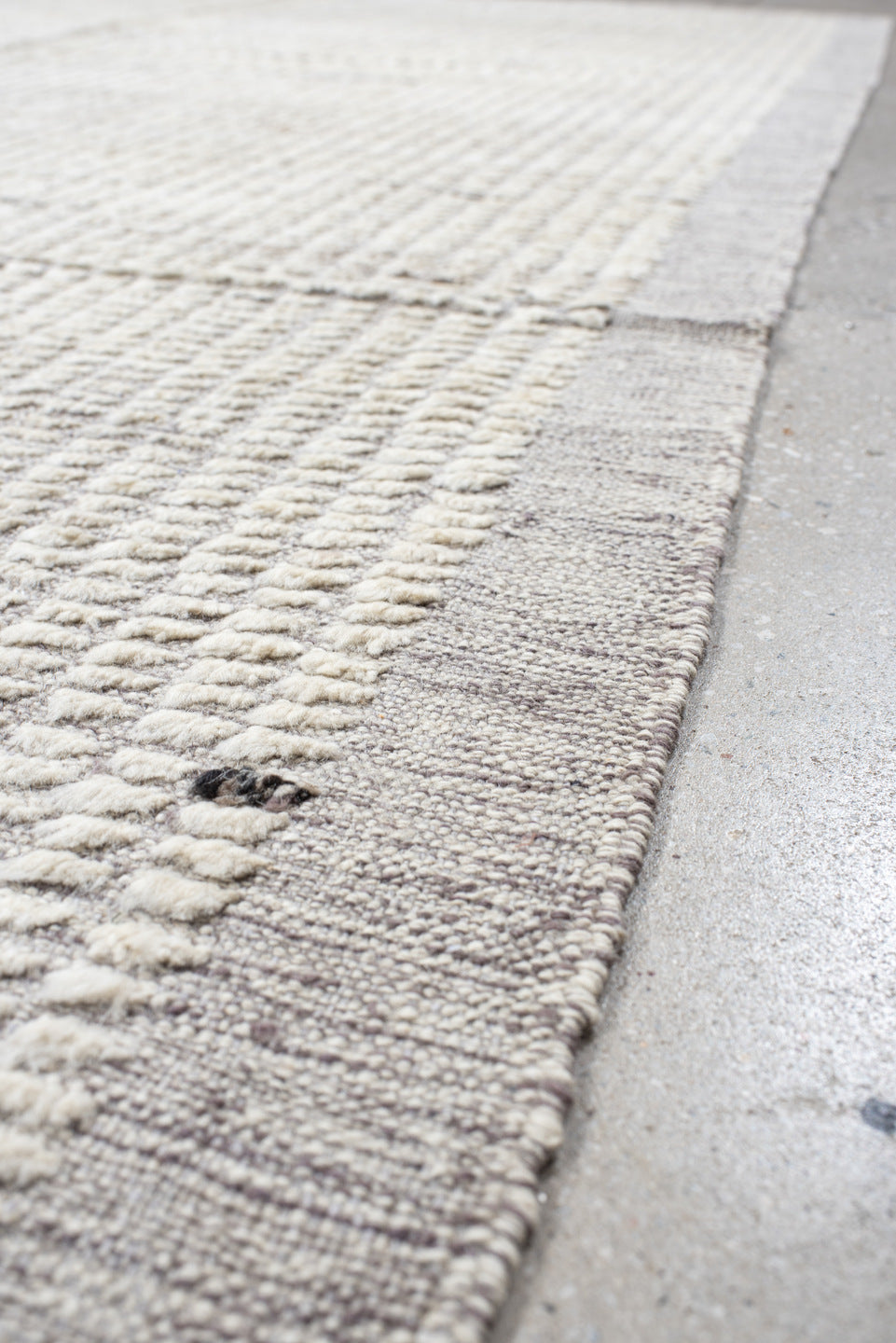 6' x 9' one-of-a-kind handmade vintage Tulu medium size rug. Color palette: ivory, gray, taupe, beige