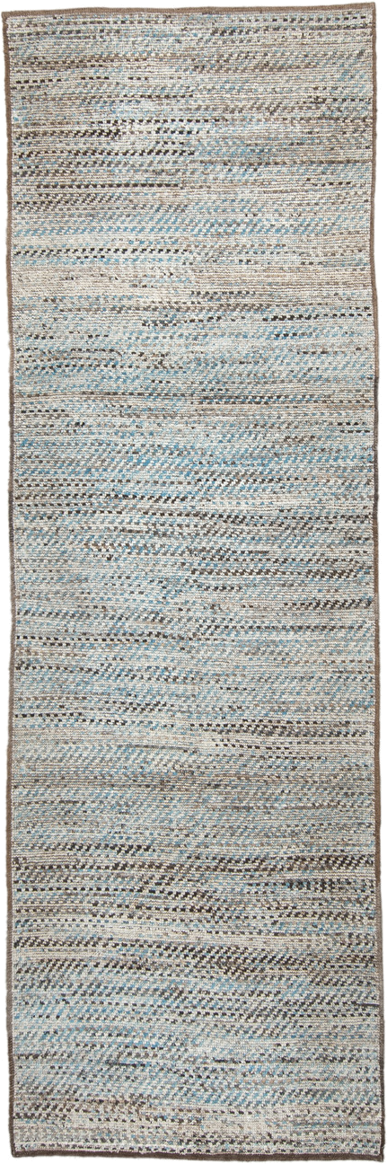 3' x 9' one-of-a-kind handmade vintage Tulu runner rug. Color palette: ivory, taupe, brown, pale_blue, charcoal, beige, gray