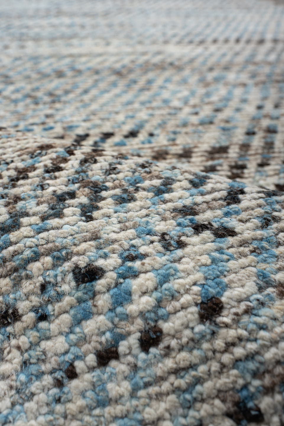 3' x 9' one-of-a-kind handmade vintage Tulu runner rug. Color palette: ivory, taupe, brown, pale_blue, charcoal, beige, gray