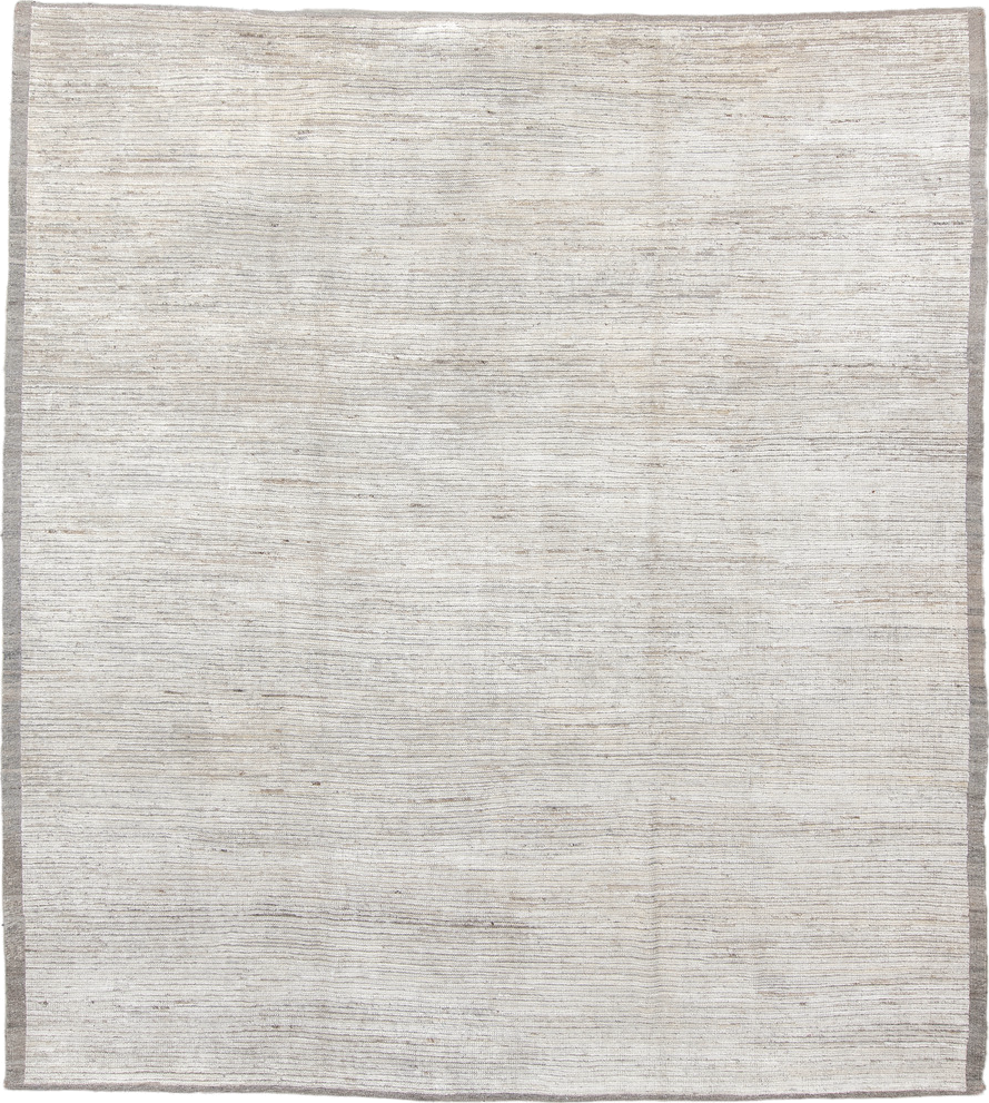 9' x 10' one-of-a-kind handmade vintage Tulu large size rug. Color palette: beige, dark gray, gainsboro, gray, light gray