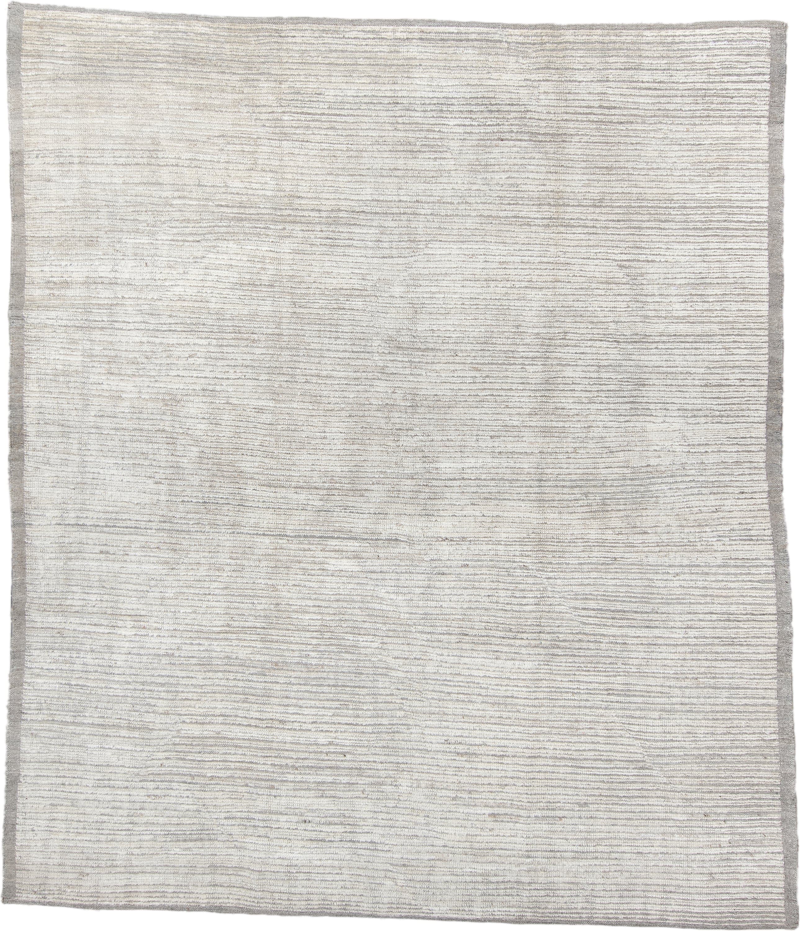 8' x 9' one-of-a-kind handmade vintage Tulu rug. Color palette: ivory, gray, cream, taupe, beige