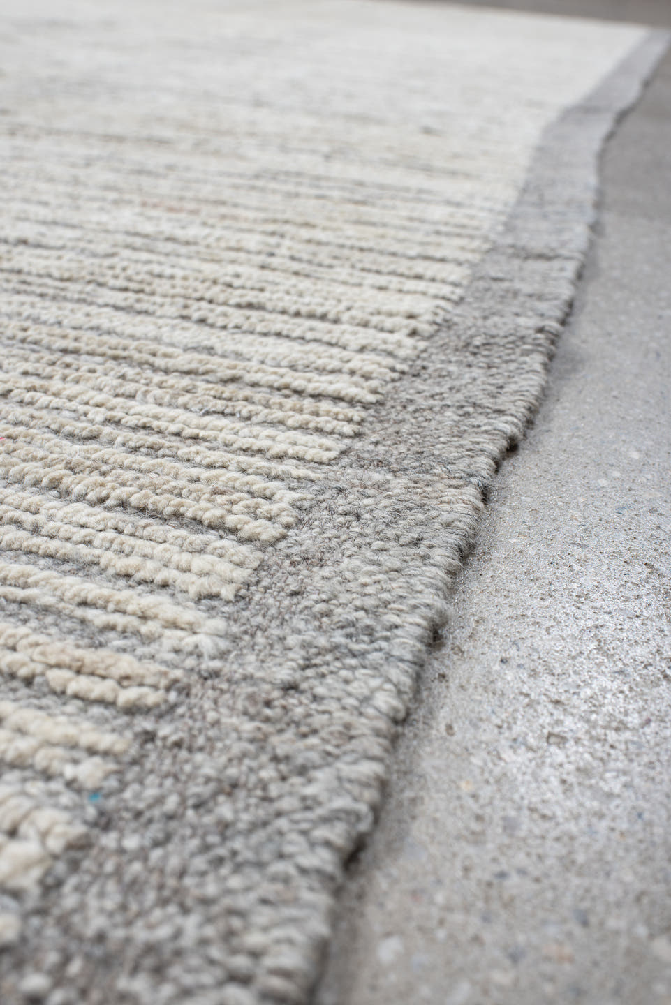 8' x 9' one-of-a-kind handmade vintage Tulu rug. Color palette: ivory, gray, cream, taupe, beige