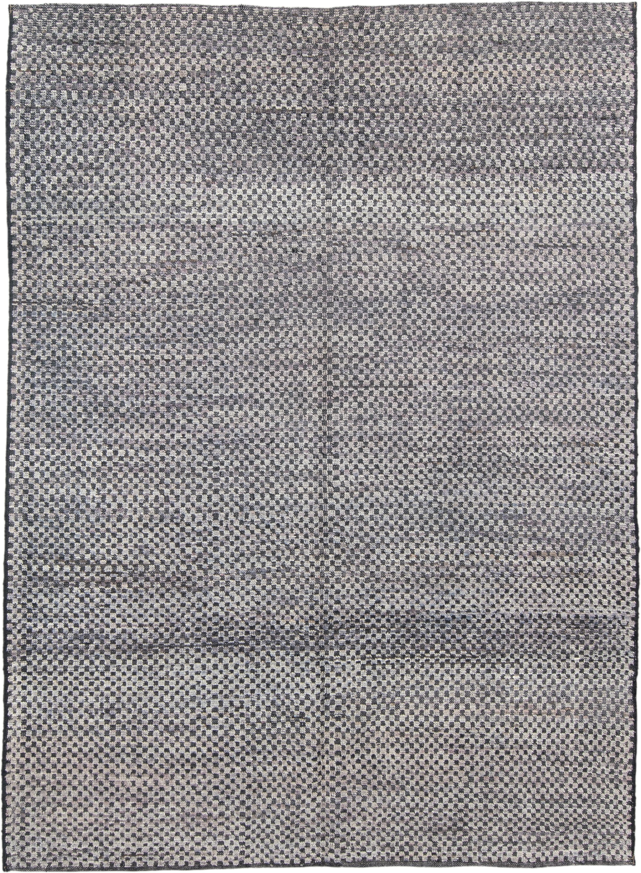 6' x 8' one-of-a-kind handmade vintage Tulu medium size rug. Color palette: ivory, charcoal, slate, taupe, gray, black