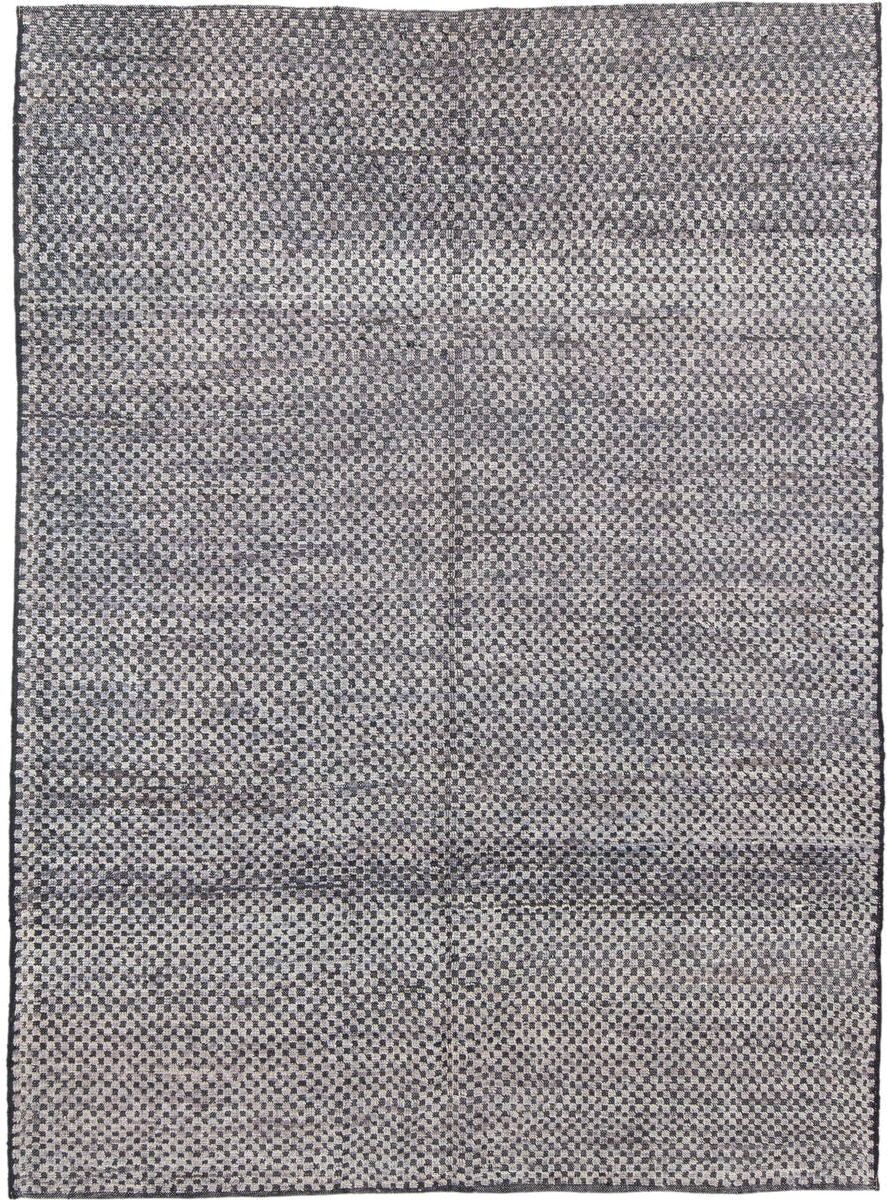 6' x 8' one-of-a-kind handmade vintage Tulu medium size rug. Color palette: ivory, charcoal, slate, taupe, gray, black