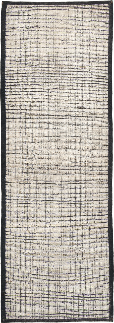 3' x 8' one-of-a-kind handmade vintage Tulu runner rug. Color palette: antiquewhite, beige, black, brown, charcoal
