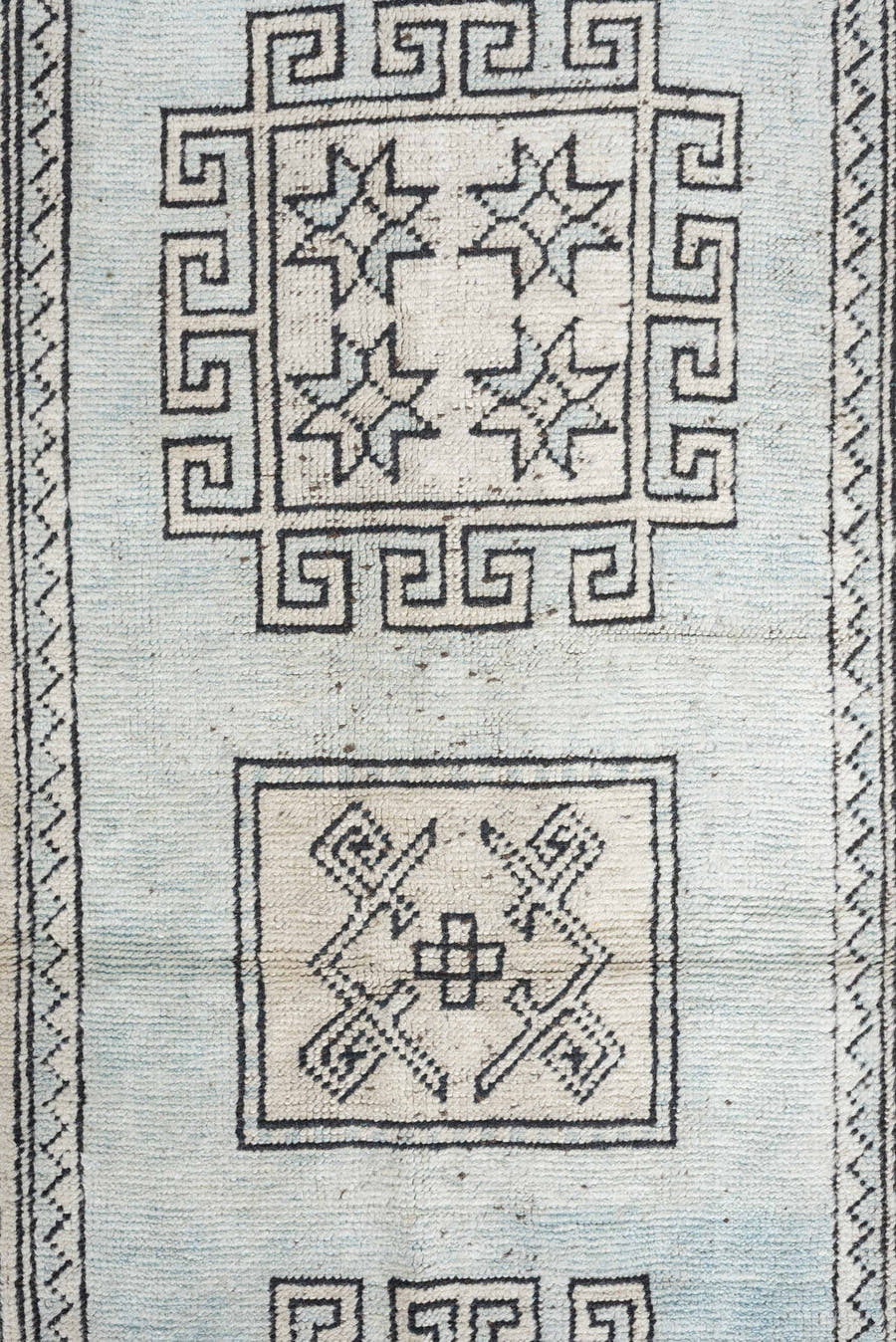 3' x 25' one-of-a-kind handmade antique Oushak runner rug. Color palette: ivory, gray, taupe, charcoal, beige, black