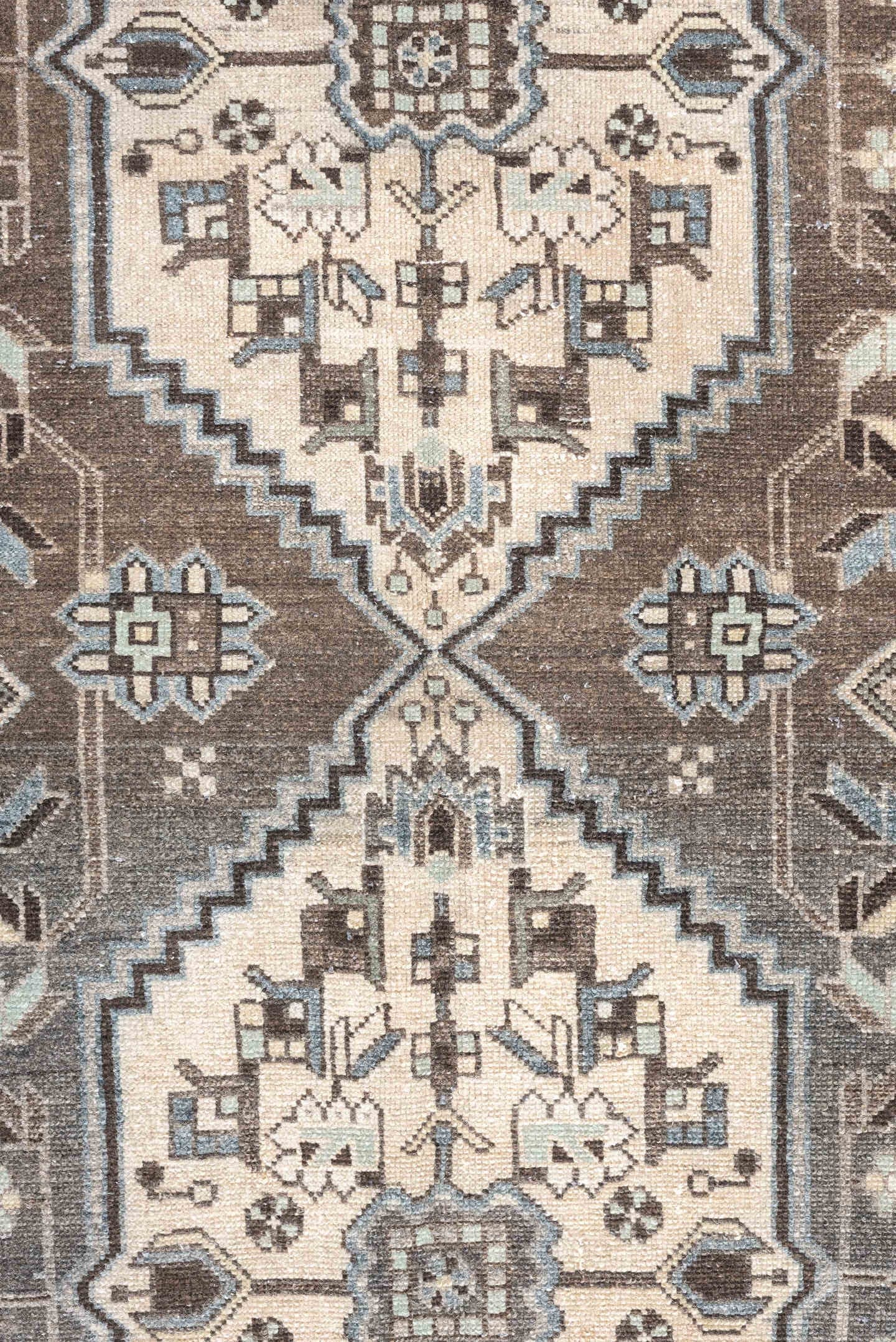3' x 9' one-of-a-kind handmade antique Hamadan runner rug. Color palette: taupe, charcoal, ivory, slate, pale_blue, brown