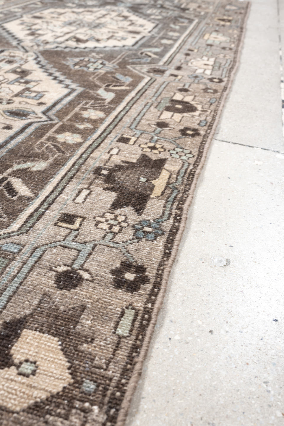 3' x 9' one-of-a-kind handmade antique Hamadan runner rug. Color palette: taupe, charcoal, ivory, slate, pale_blue, brown