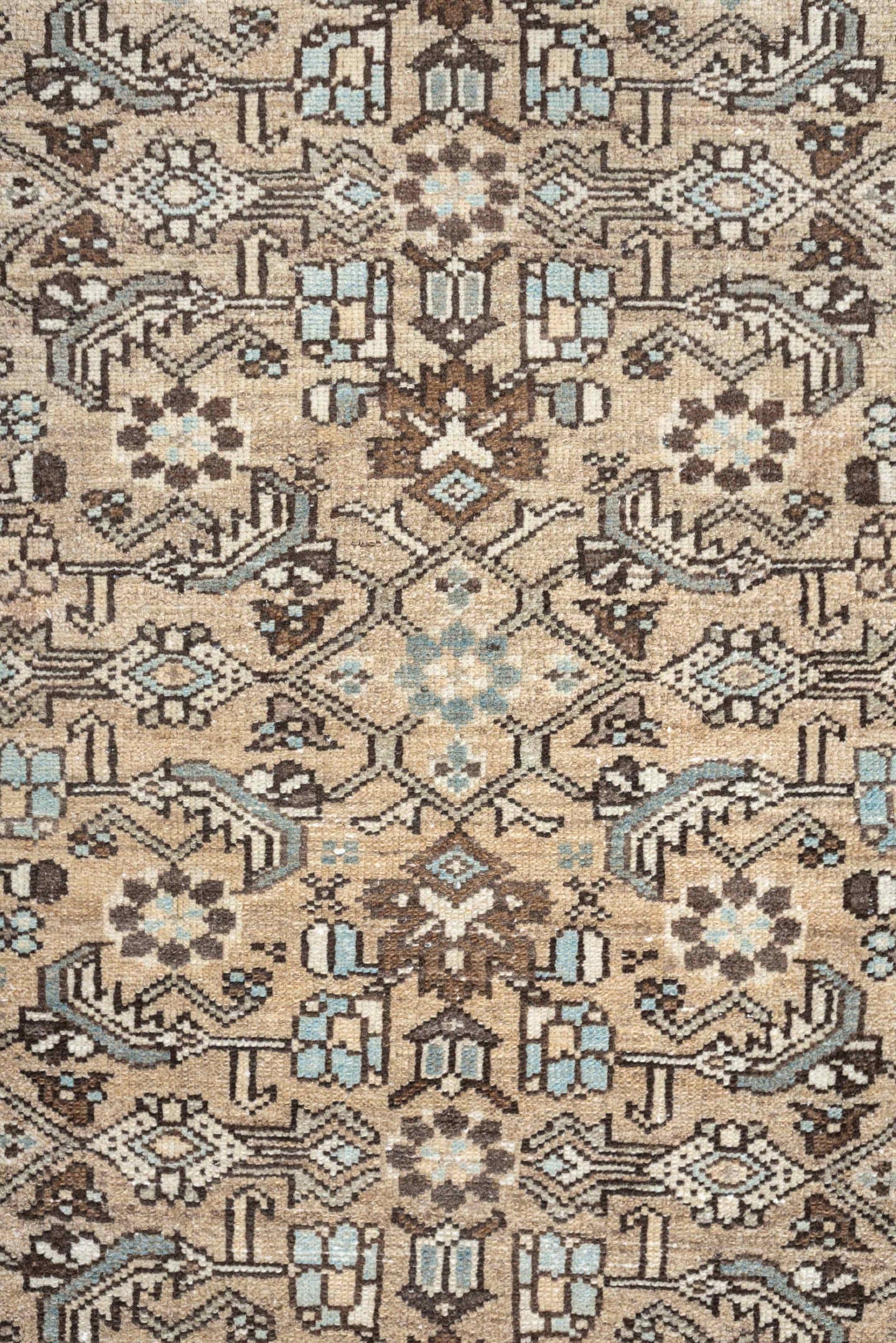 3' x 9' one-of-a-kind handmade vintage Hamadan runner rug. Color palette: ivory, taupe, light blue, brown, camel, charcoal