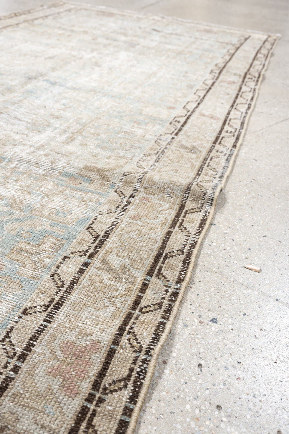 3' x 9' one-of-a-kind handmade antique Malayer runner rug. Color palette: ivory, pale blue, taupe, beige, charcoal, blush