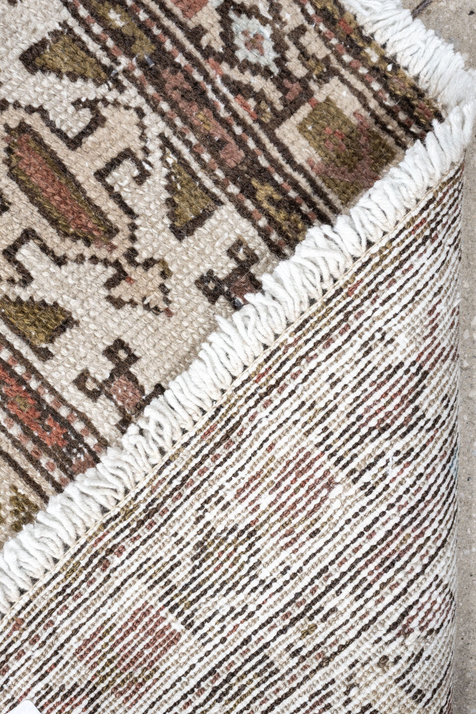 4' x 9' one-of-a-kind handmade antique Malayer runner rug. Color palette: ivory, sky blue, taupe, rust, brown, camel