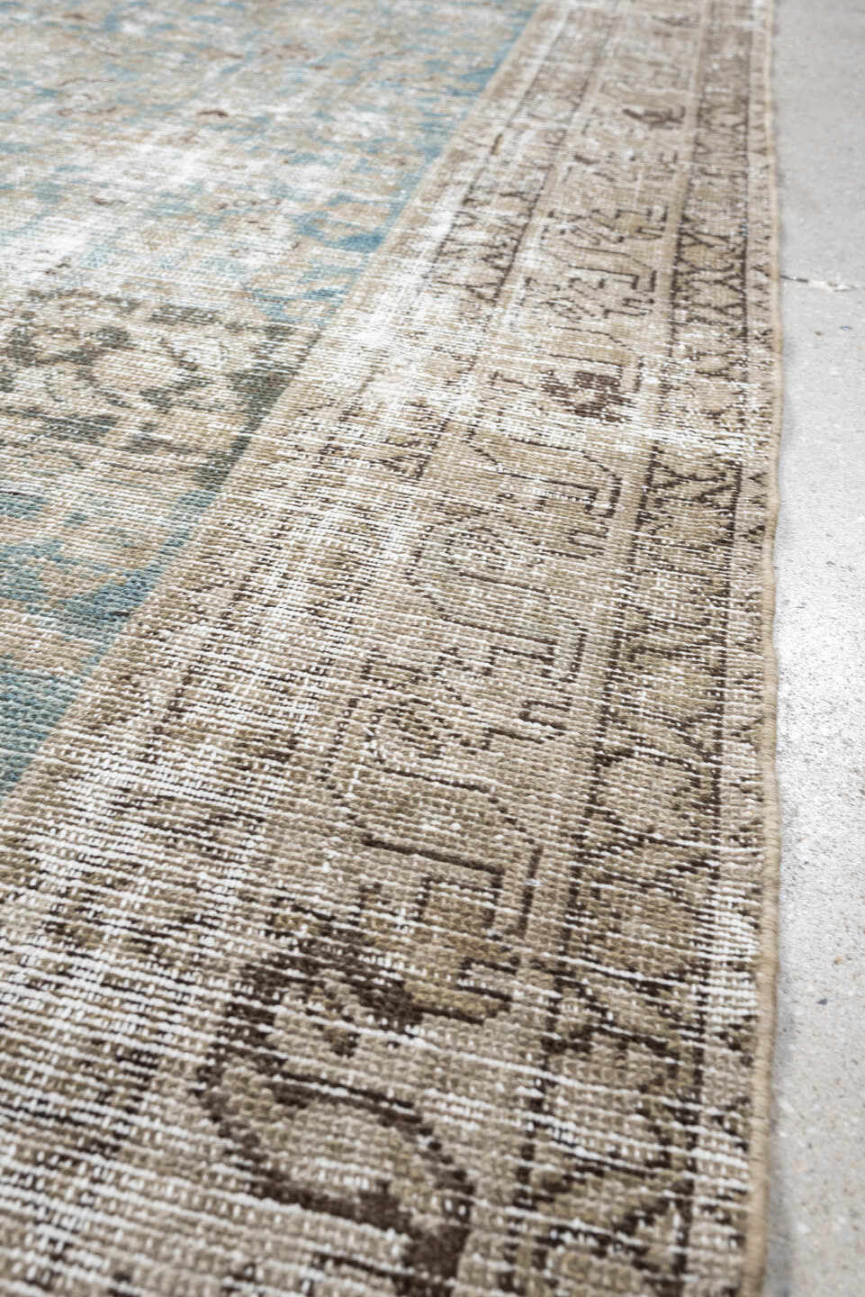 4' x 10' one-of-a-kind handmade antique Malayer runner rug. Color palette: ivory, aqua, taupe, beige, brown, gray, teal