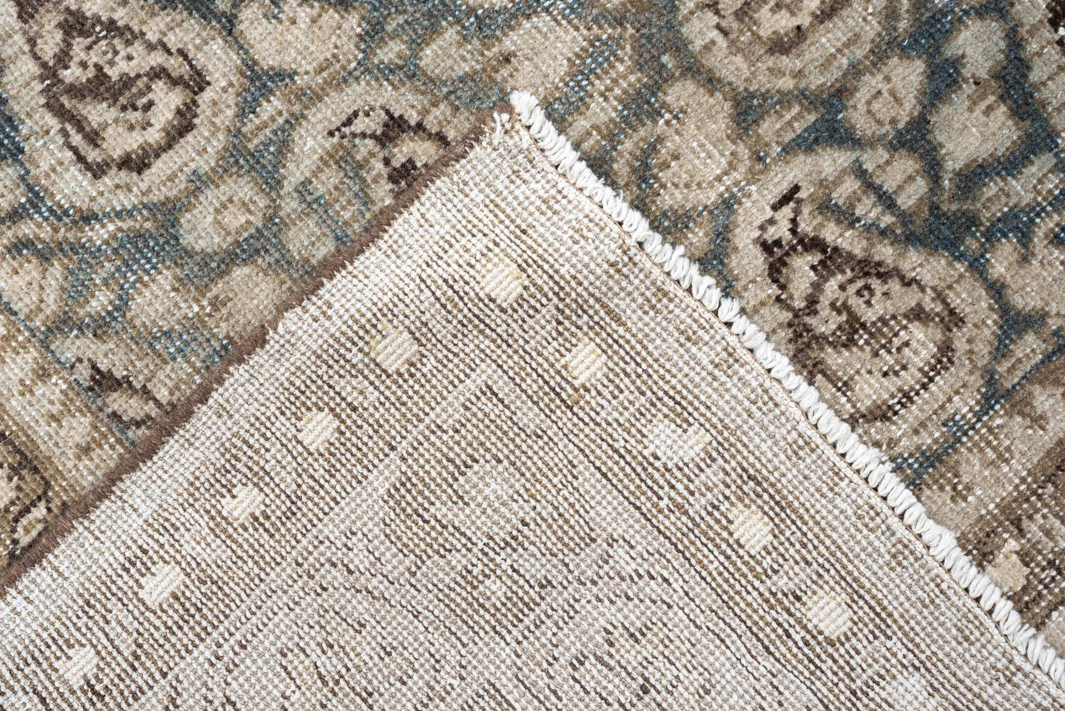 5' x 8' one-of-a-kind handmade antique Malayer medium size rug. Color palette: ivory, sky blue, taupe, brown, beige