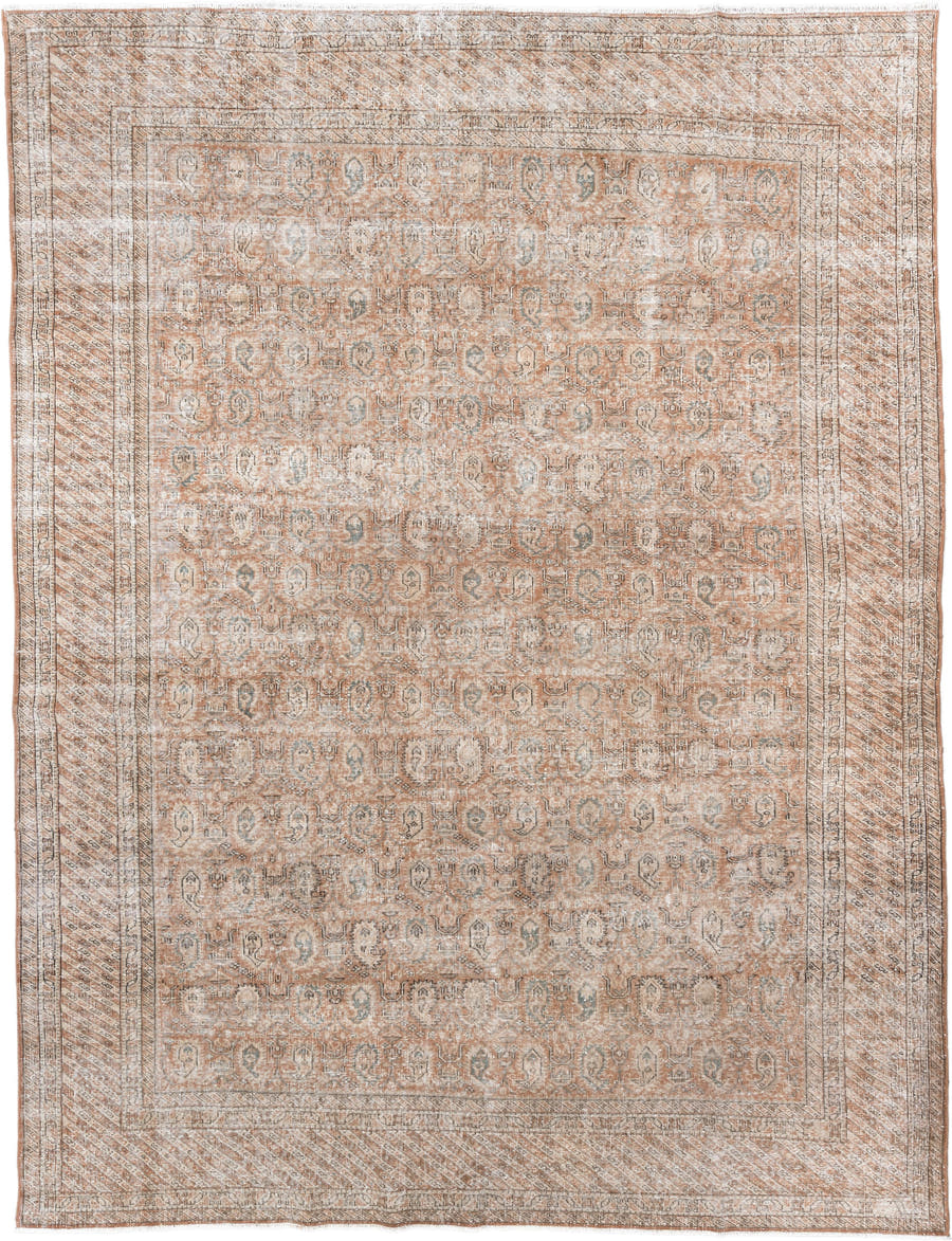 8' x 11' one-of-a-kind handmade antique Sparta large size rug. Color palette: terra cotta, ivory, beige, taupe, sage, camel
