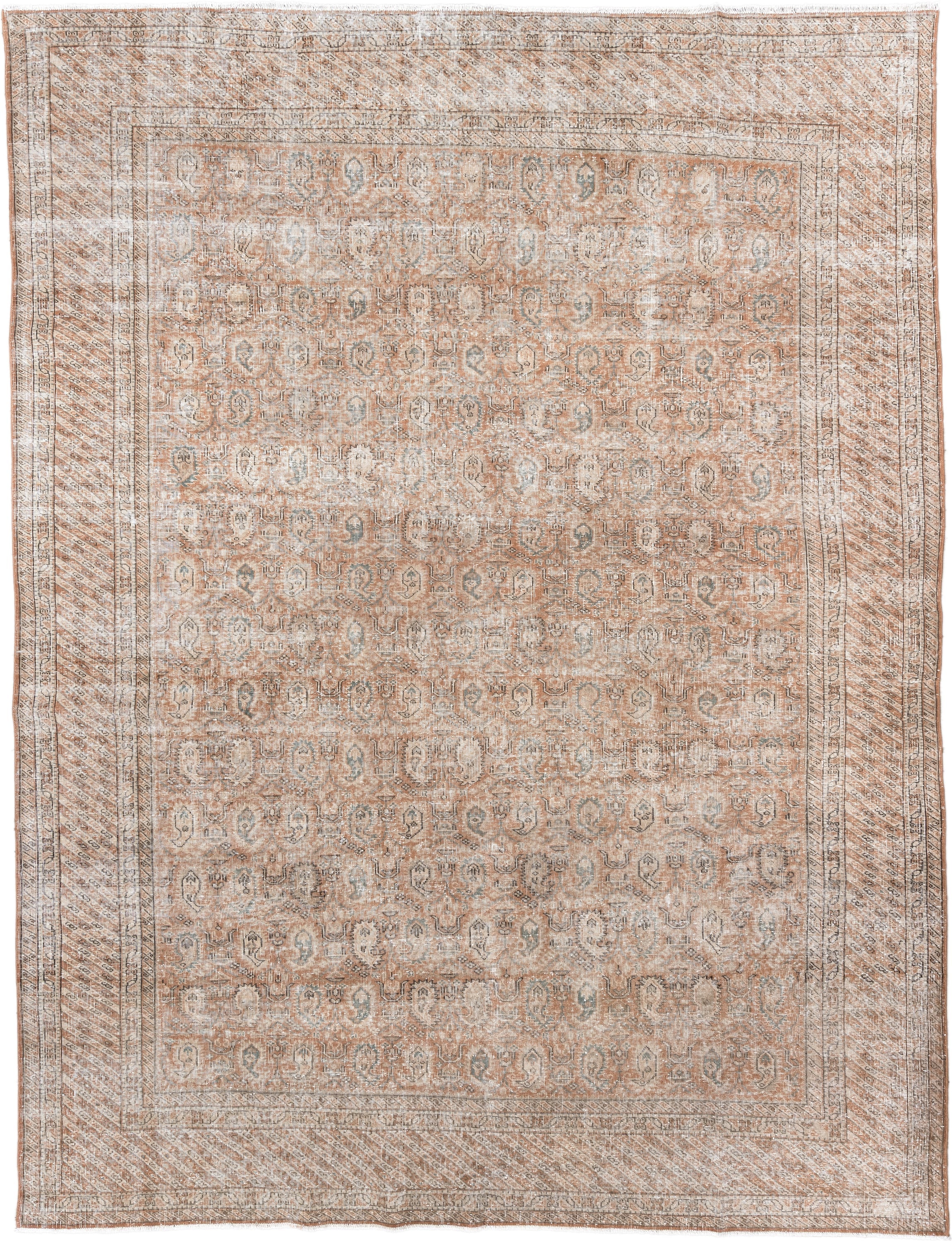 8' x 11' one-of-a-kind handmade antique Sparta large size rug. Color palette: terra cotta, ivory, beige, taupe, sage, camel