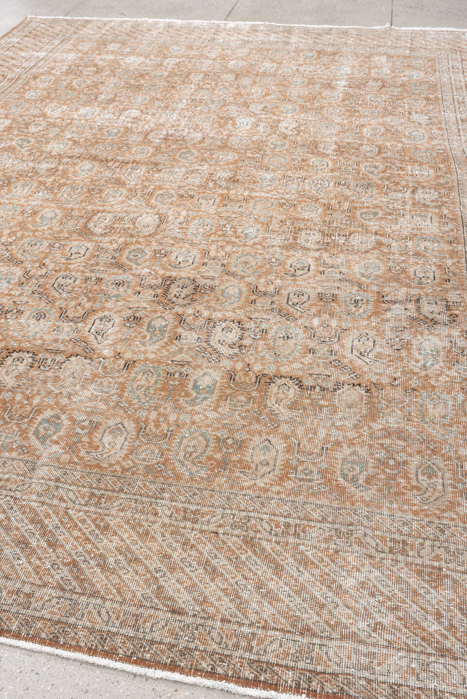 8' x 11' one-of-a-kind handmade antique Sparta large size rug. Color palette: terra cotta, ivory, beige, taupe, sage, camel