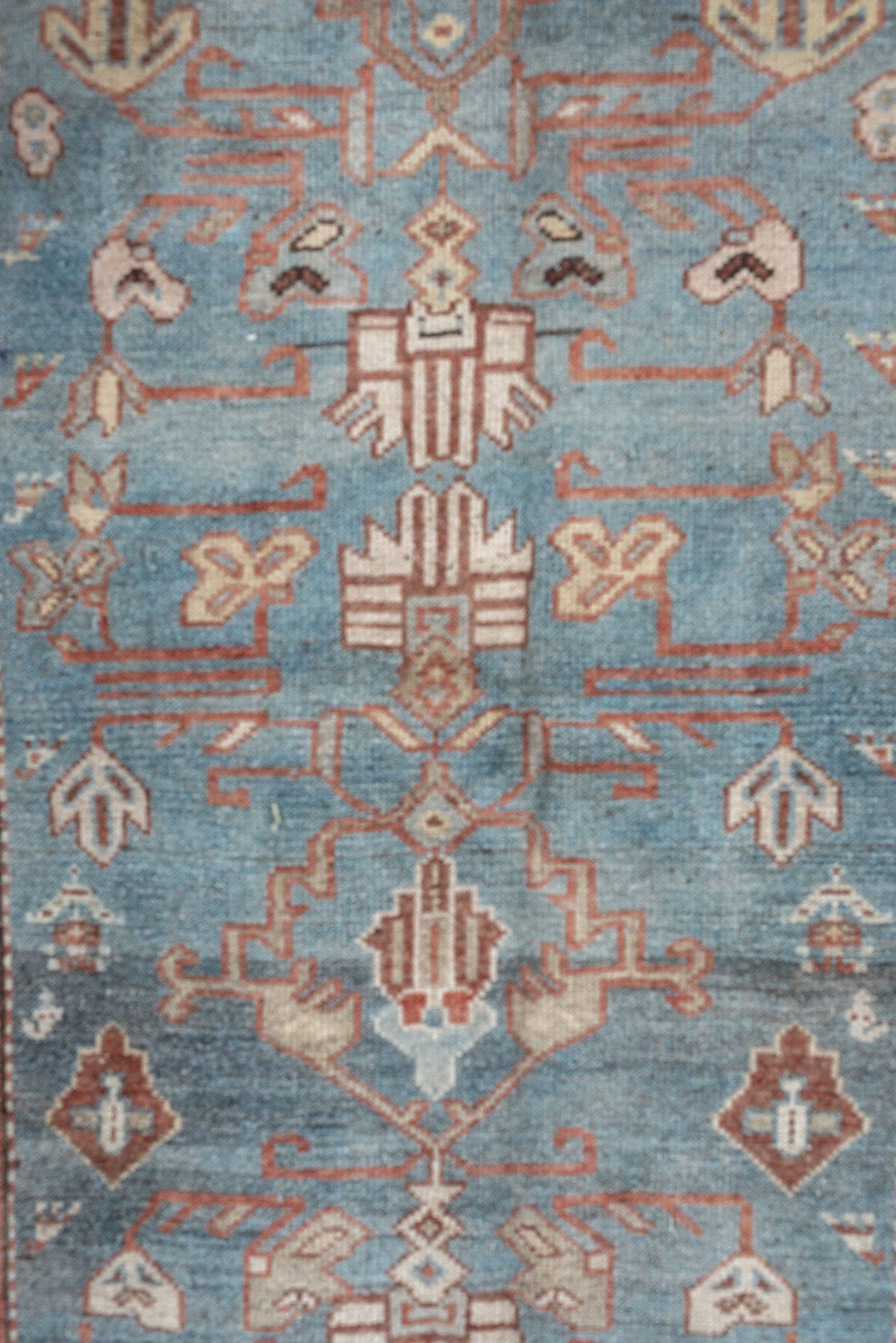 3' x 9' one-of-a-kind handmade antique Hamadan runner rug. Color palette: sky blue, rust, ivory, charcoal, slate, rose