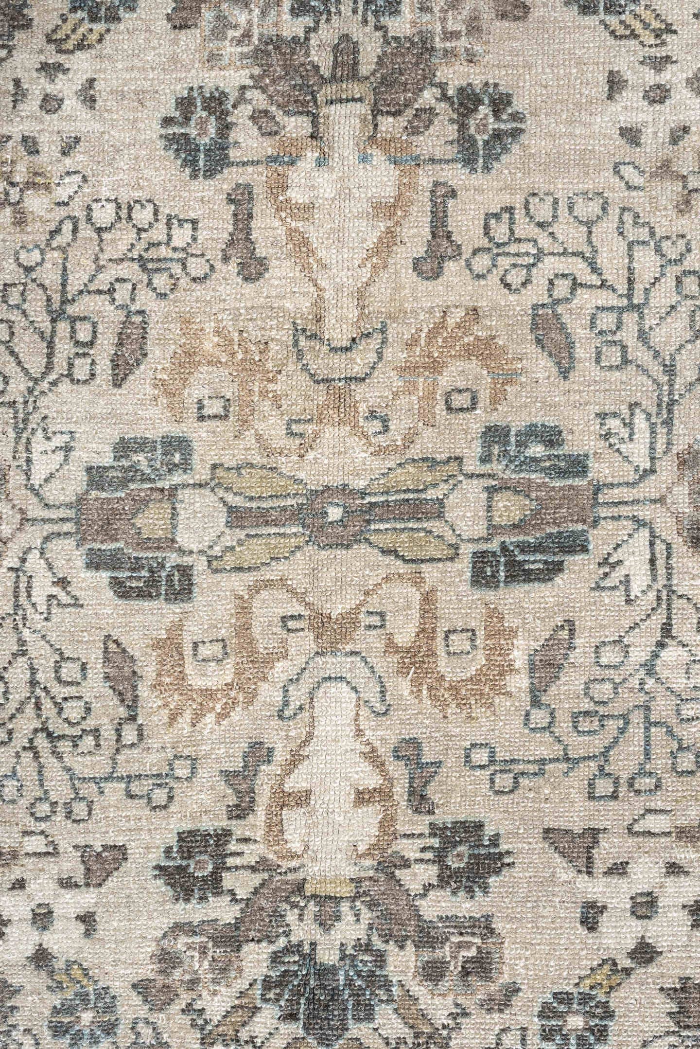 9' x 11' one-of-a-kind handmade antique Bibikabad large size rug. Color palette: ivory, taupe, slate, beige, camel, sage