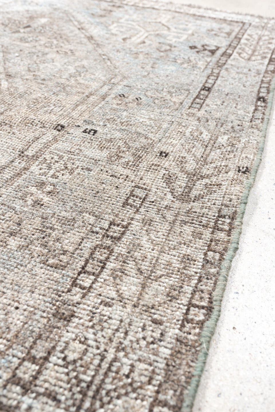 3' x 4' one-of-a-kind handmade antique Shiraz small size rug. Color palette: taupe, ivory, light blue, brown, beige, gray
