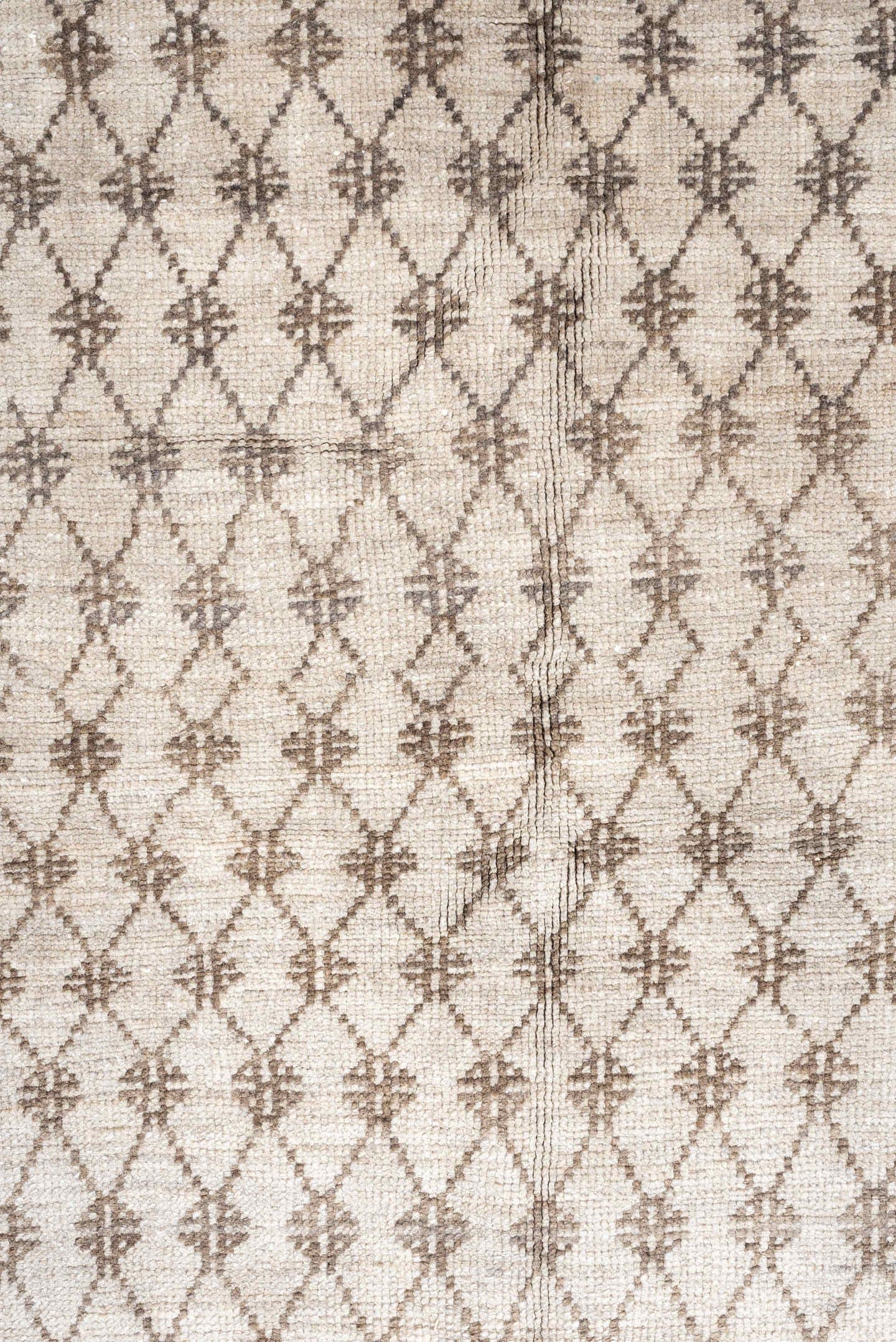8' x 9' one-of-a-kind handmade antique Kars large size rug. Color palette: taupe, ivory, beige, camel, cream, gray