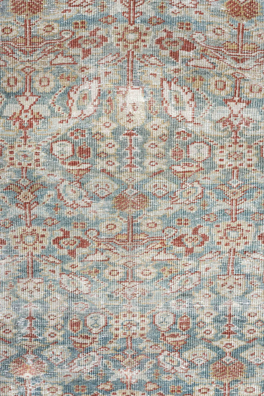 10' x 14' one-of-a-kind handmade antique Mahal large size rug. Color palette: pale blue, rust, ivory, beige, taupe, camel