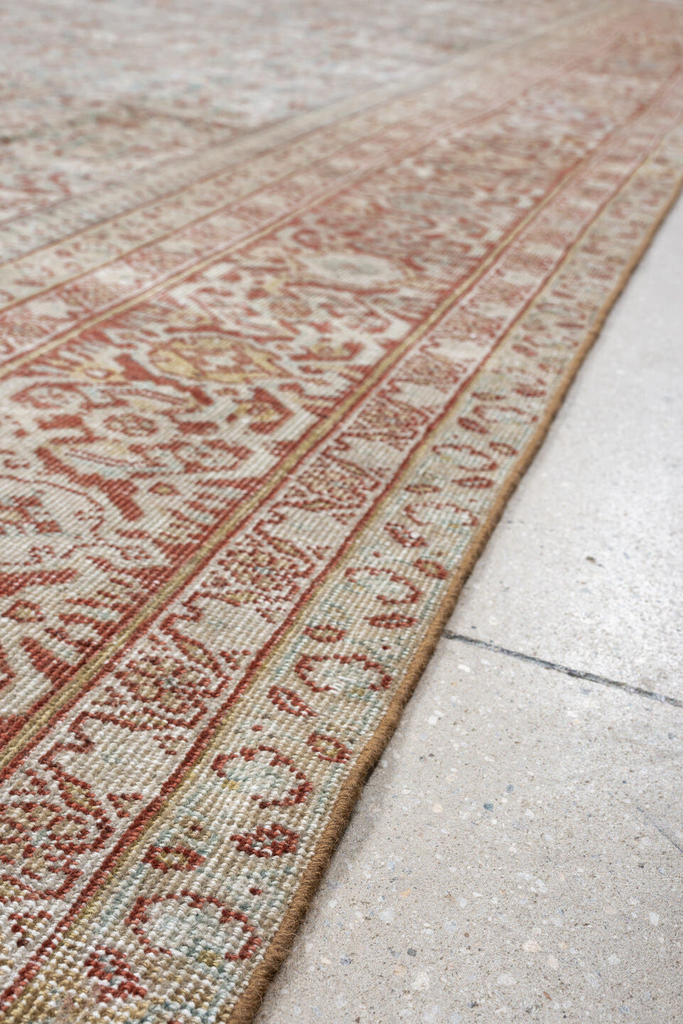 10' x 14' one-of-a-kind handmade antique Mahal large size rug. Color palette: pale blue, rust, ivory, beige, taupe, camel