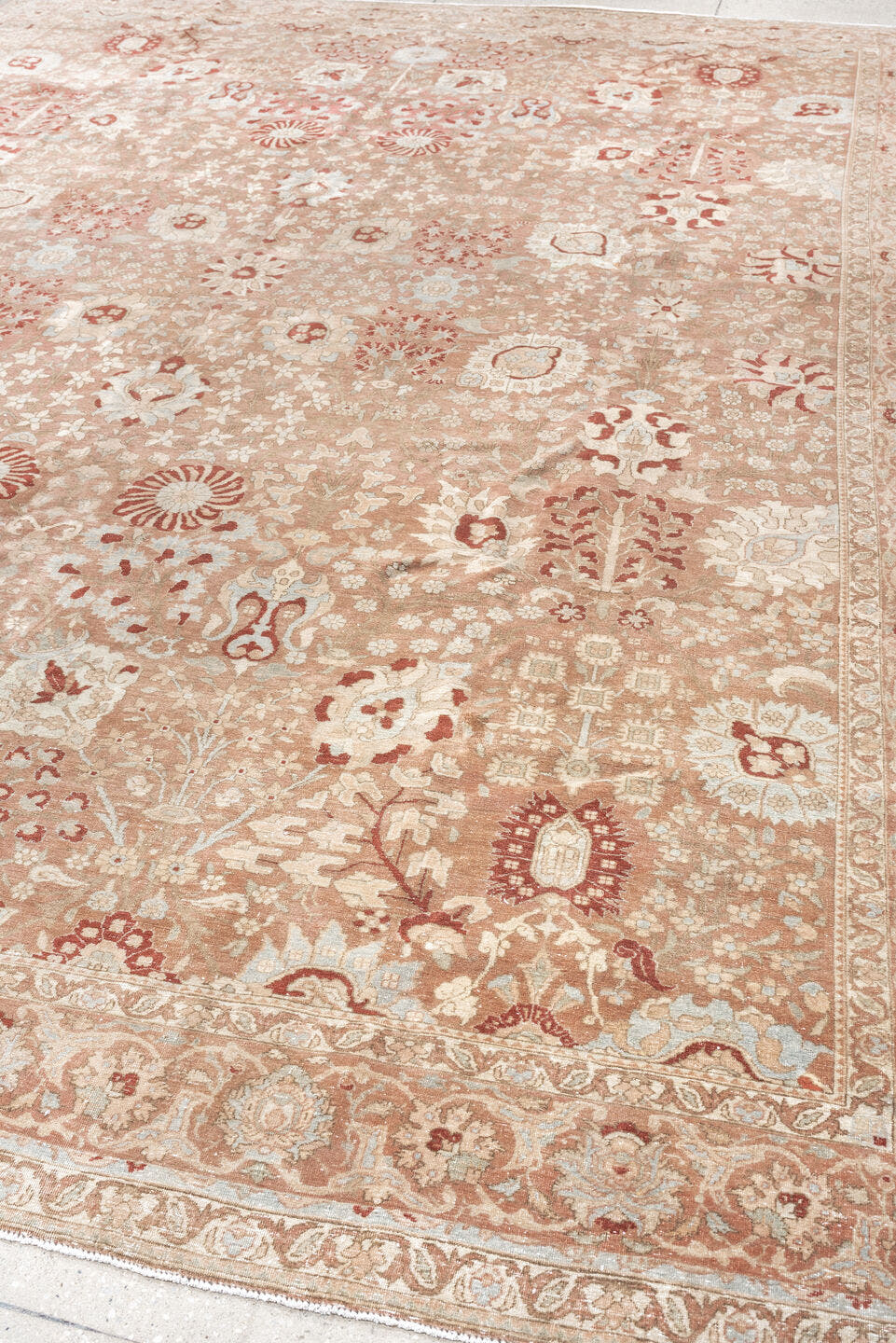 10' x 13' one-of-a-kind handmade antique Mahal large size rug. Color palette: rose, ivory, taupe, pale blue, rust, beige