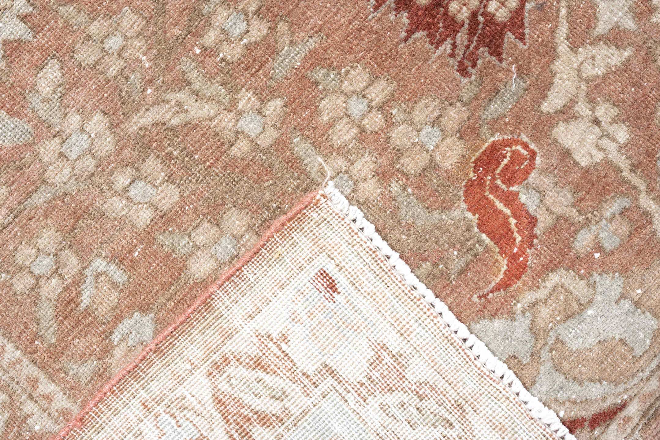 10' x 13' one-of-a-kind handmade antique Mahal large size rug. Color palette: rose, ivory, taupe, pale blue, rust, beige
