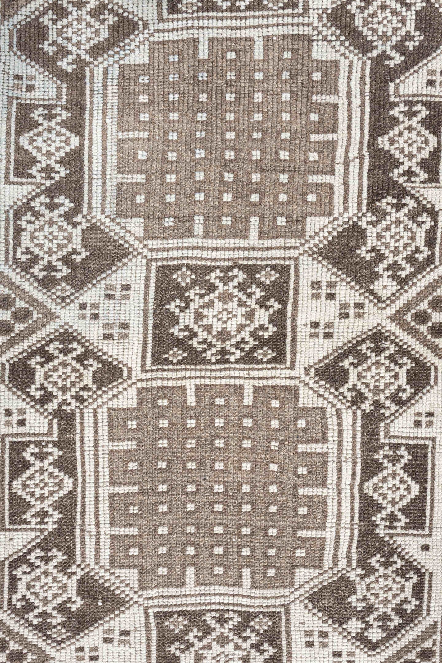 2' x 6' one-of-a-kind handmade antique Anatolian runner rug. Color palette: ivory, taupe, brown, camel, slate, beige, gray