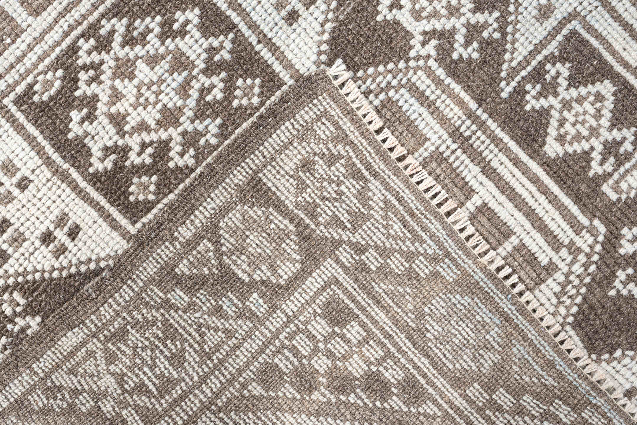 2' x 6' one-of-a-kind handmade antique Anatolian runner rug. Color palette: ivory, taupe, brown, camel, slate, beige, gray