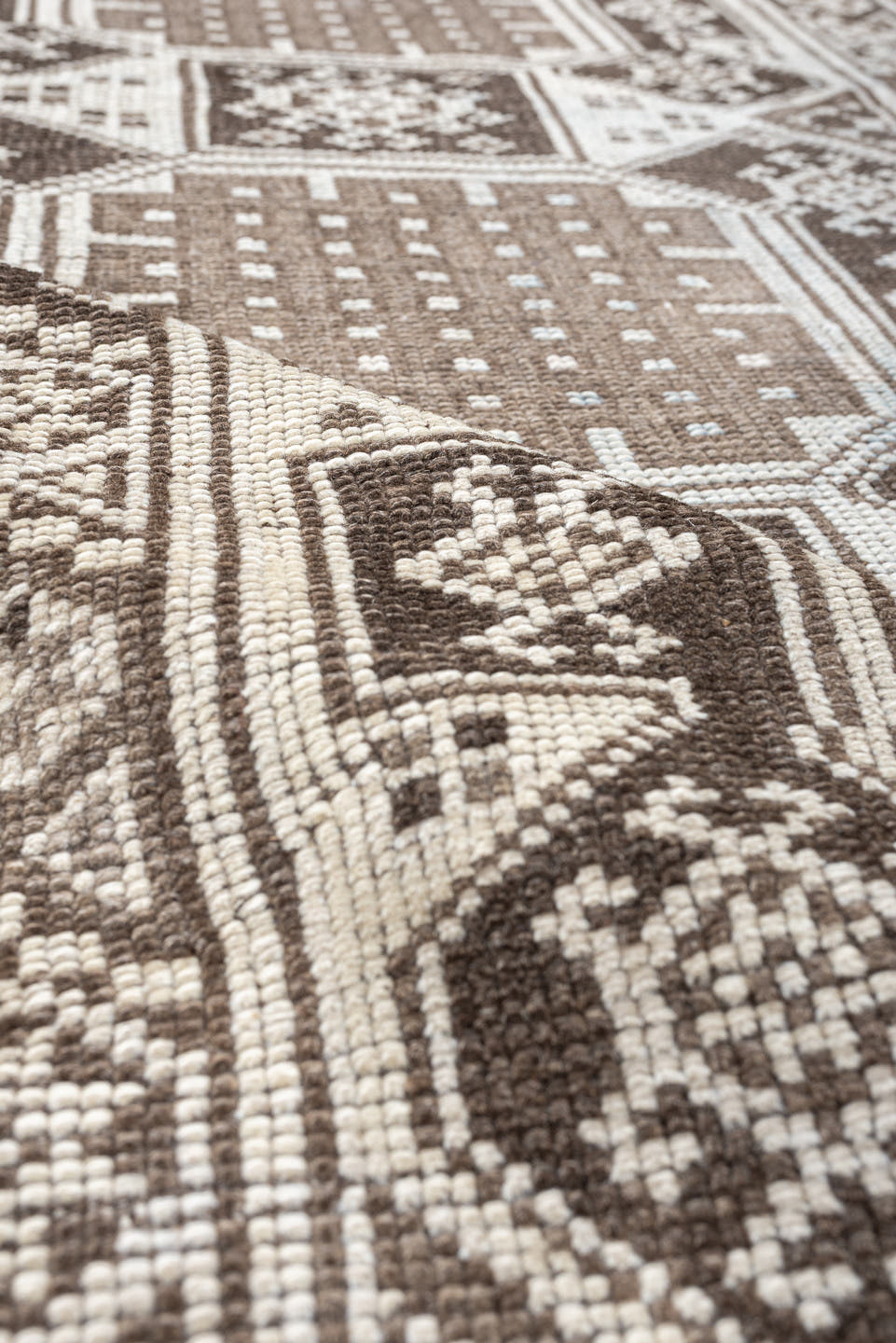 2' x 6' one-of-a-kind handmade antique Anatolian runner rug. Color palette: ivory, taupe, brown, camel, slate, beige, gray
