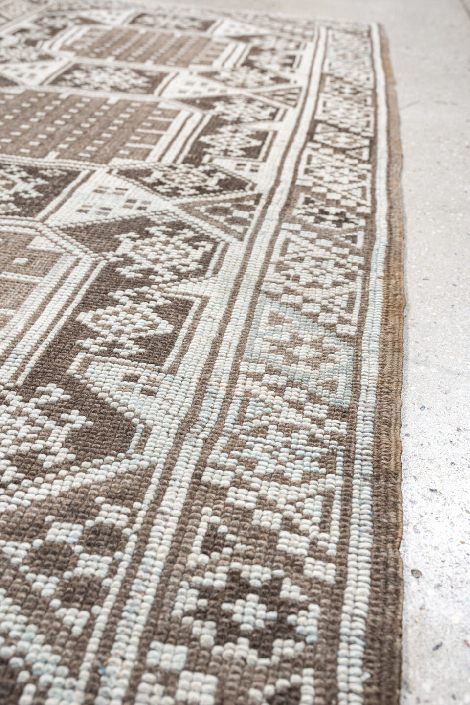 2' x 6' one-of-a-kind handmade antique Anatolian runner rug. Color palette: ivory, taupe, brown, camel, slate, beige, gray