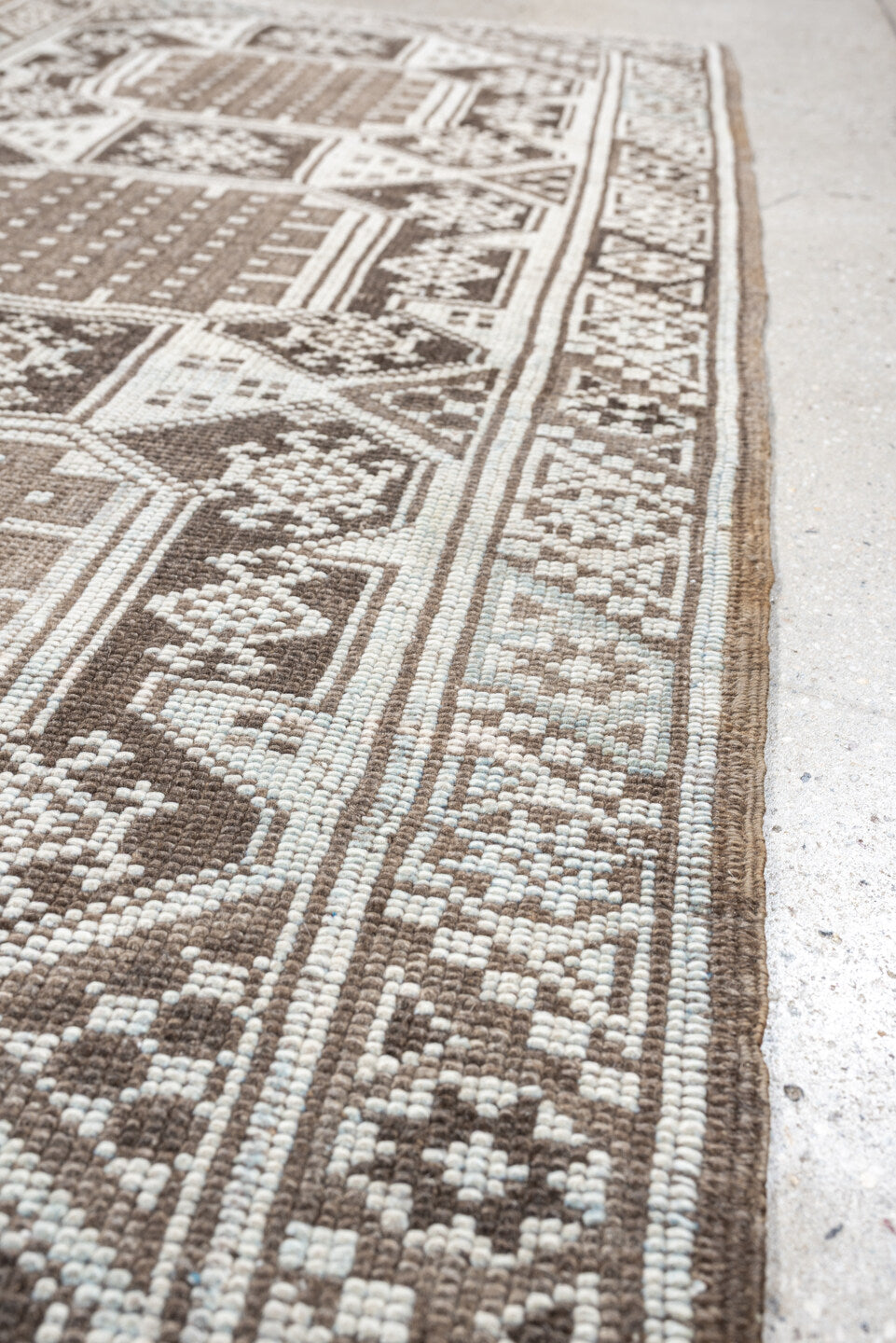 2' x 6' one-of-a-kind handmade antique Anatolian runner rug. Color palette: ivory, taupe, brown, camel, slate, beige, gray