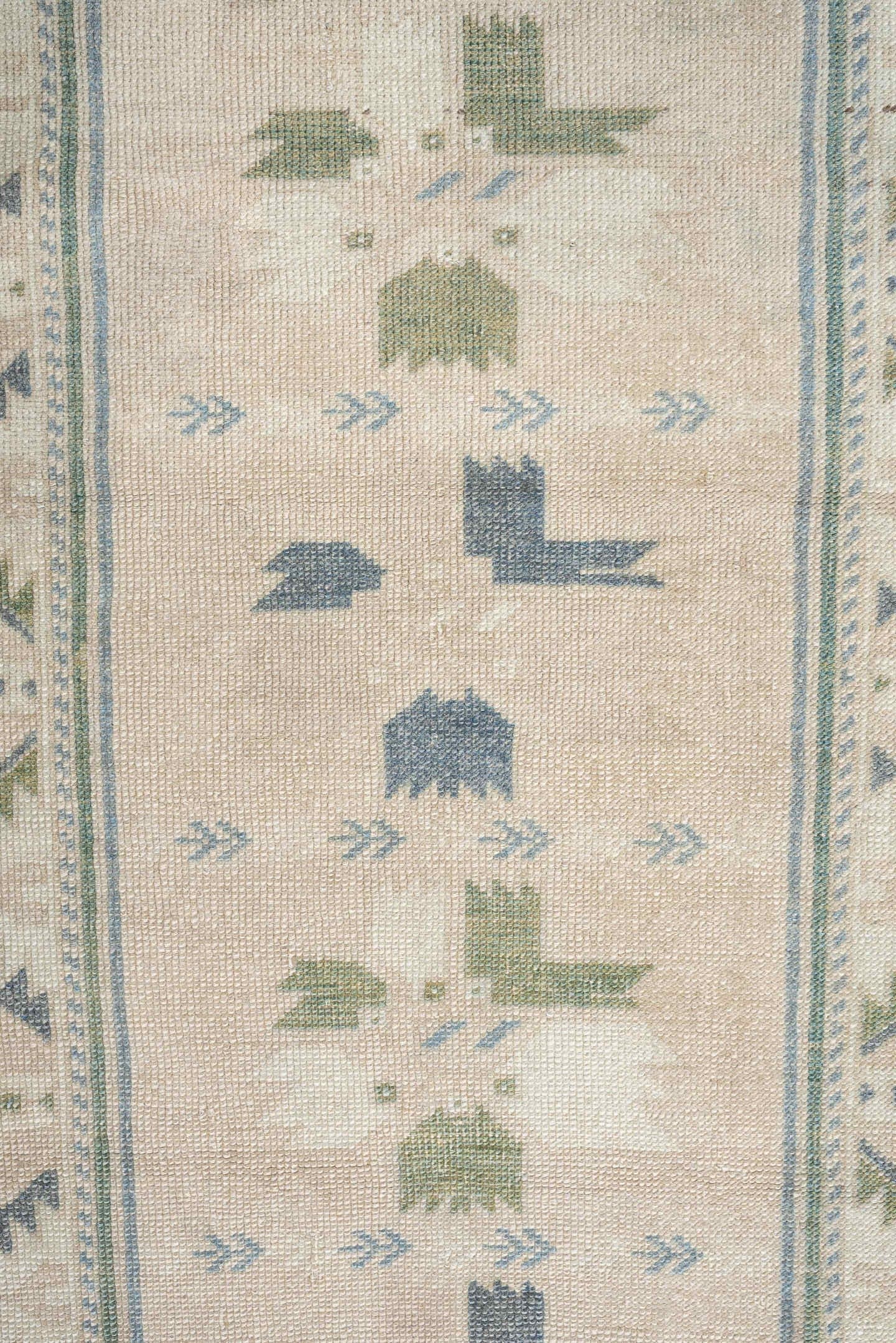 2' x 5' one-of-a-kind handmade antique Anatolian small size rug. Color palette: ivory, pale blue, sage, taupe, light blue