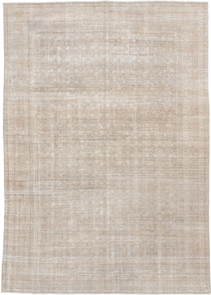 7' x 10' one-of-a-kind handmade antique Mahal large size rug. Color palette: ivory, beige, taupe, sand, cream, gray