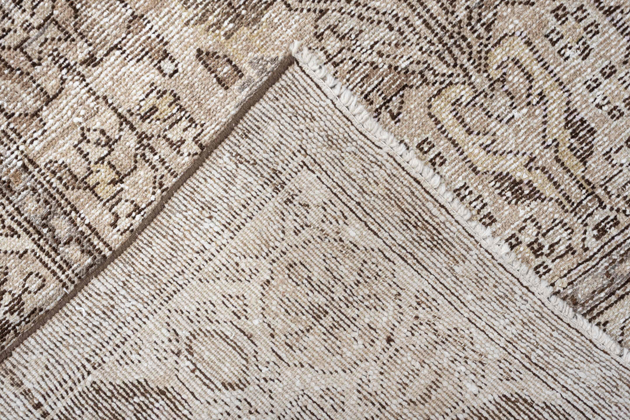 3' x 9' one-of-a-kind handmade antique Malayer runner rug. Color palette: ivory, taupe, brown, camel, rust, beige, gray