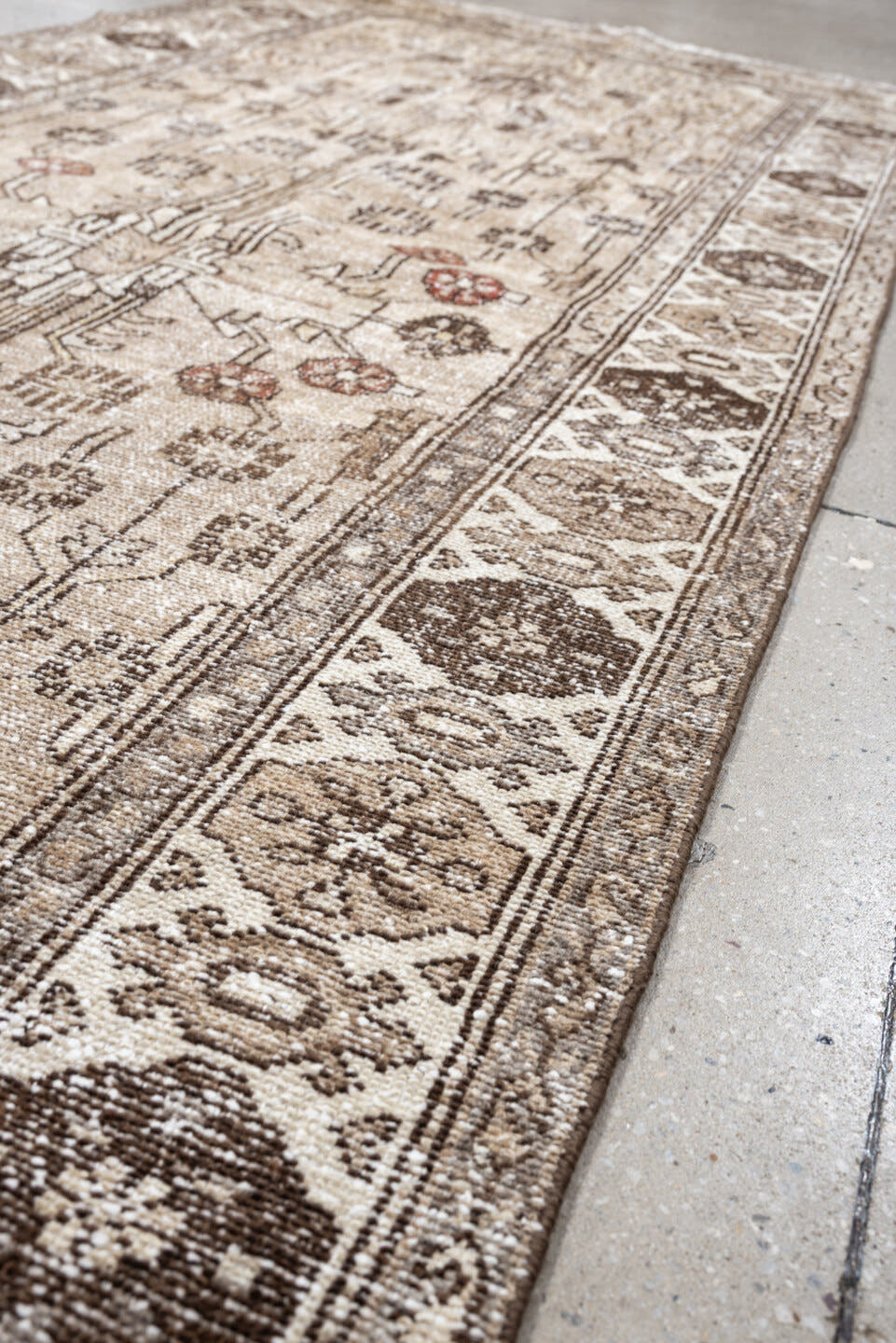 3' x 9' one-of-a-kind handmade antique Malayer runner rug. Color palette: ivory, taupe, brown, camel, rust, beige, gray