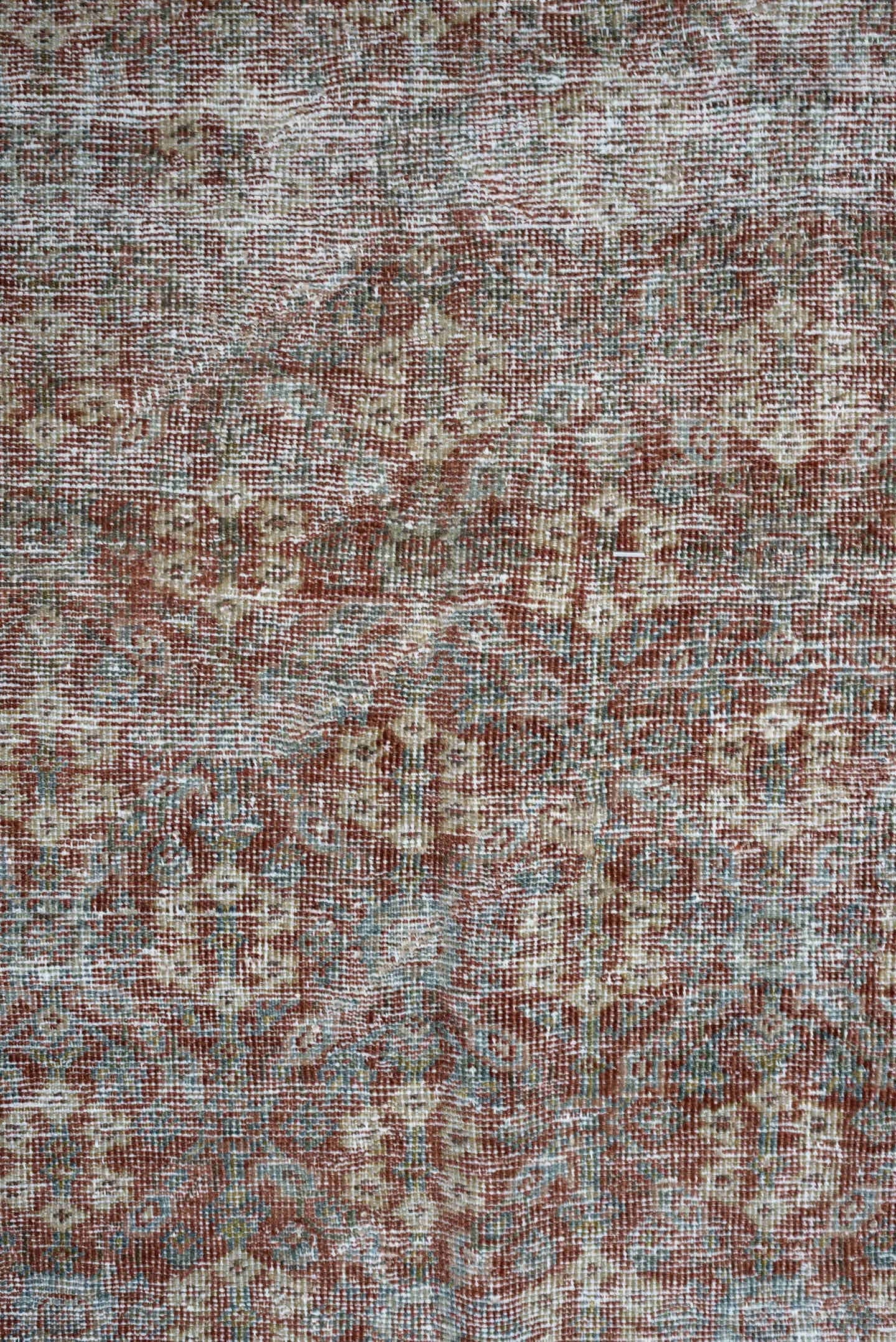 6' x 9' one-of-a-kind handmade antique Malayer medium size rug. Color palette: rust, ivory, sky blue, taupe, rose, camel