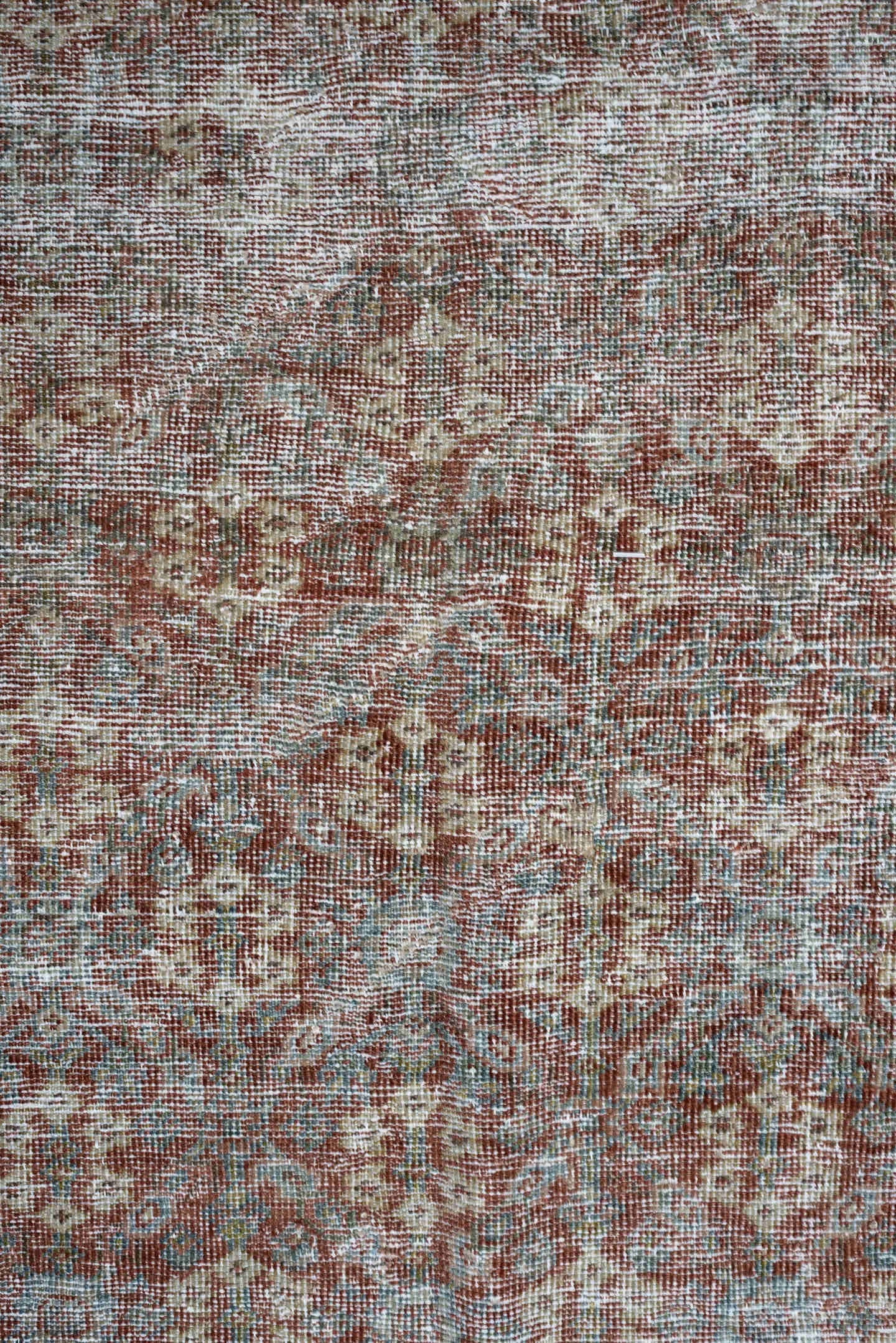 6' x 9' one-of-a-kind handmade antique Malayer medium size rug. Color palette: rust, ivory, sky blue, taupe, rose, camel