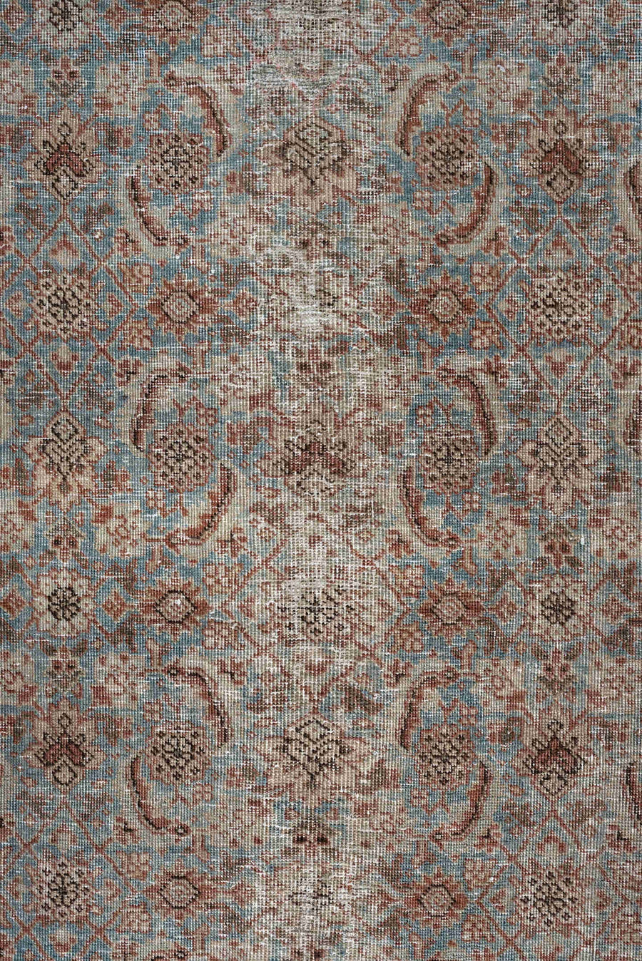 9' x 11' one-of-a-kind handmade antique Tabriz large size rug. Color palette: terracotta, pale blue, ivory, taupe, brown