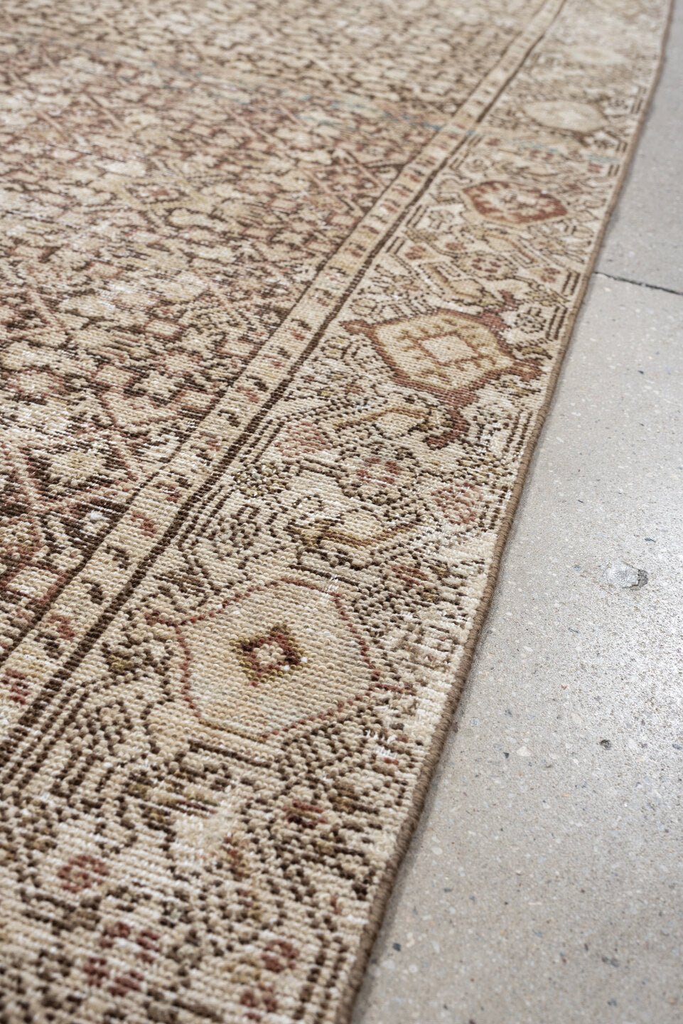3' x 10' one-of-a-kind handmade antique Malayer runner rug. Color palette: ivory, taupe, camel, brown, soft rust, beige